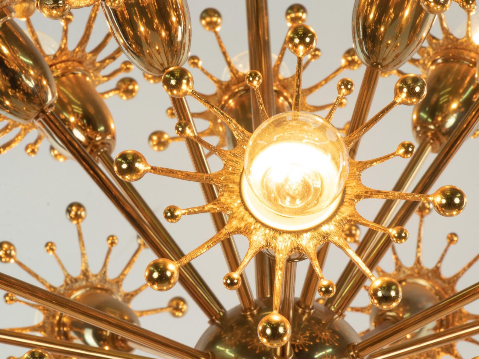 Palwa 26" Starburst Sputnik Chandelier Gold Plated Brass, 1960s photo vintage