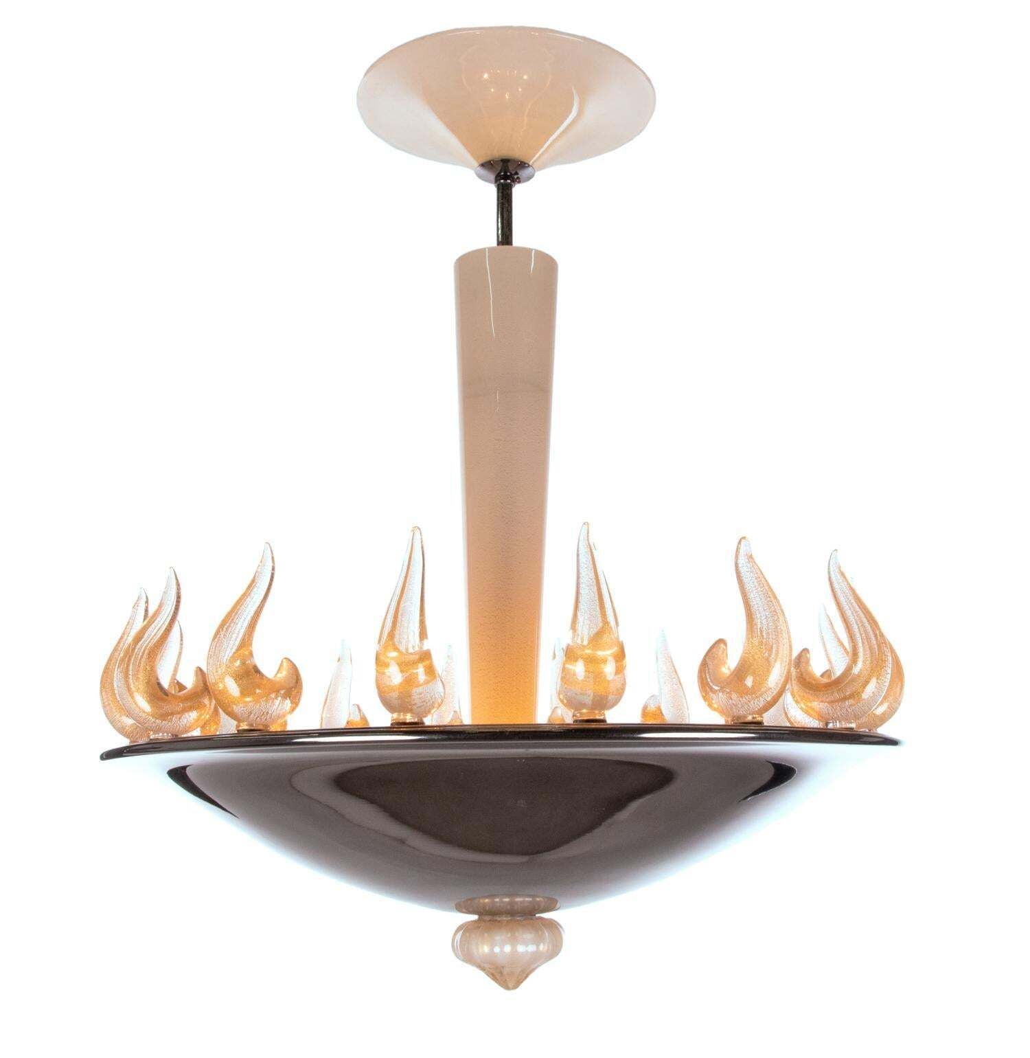 photo for sale Stunning Murano Flame Chandelier Elio, Glass & Nickel, Barovier & Toso, Italy