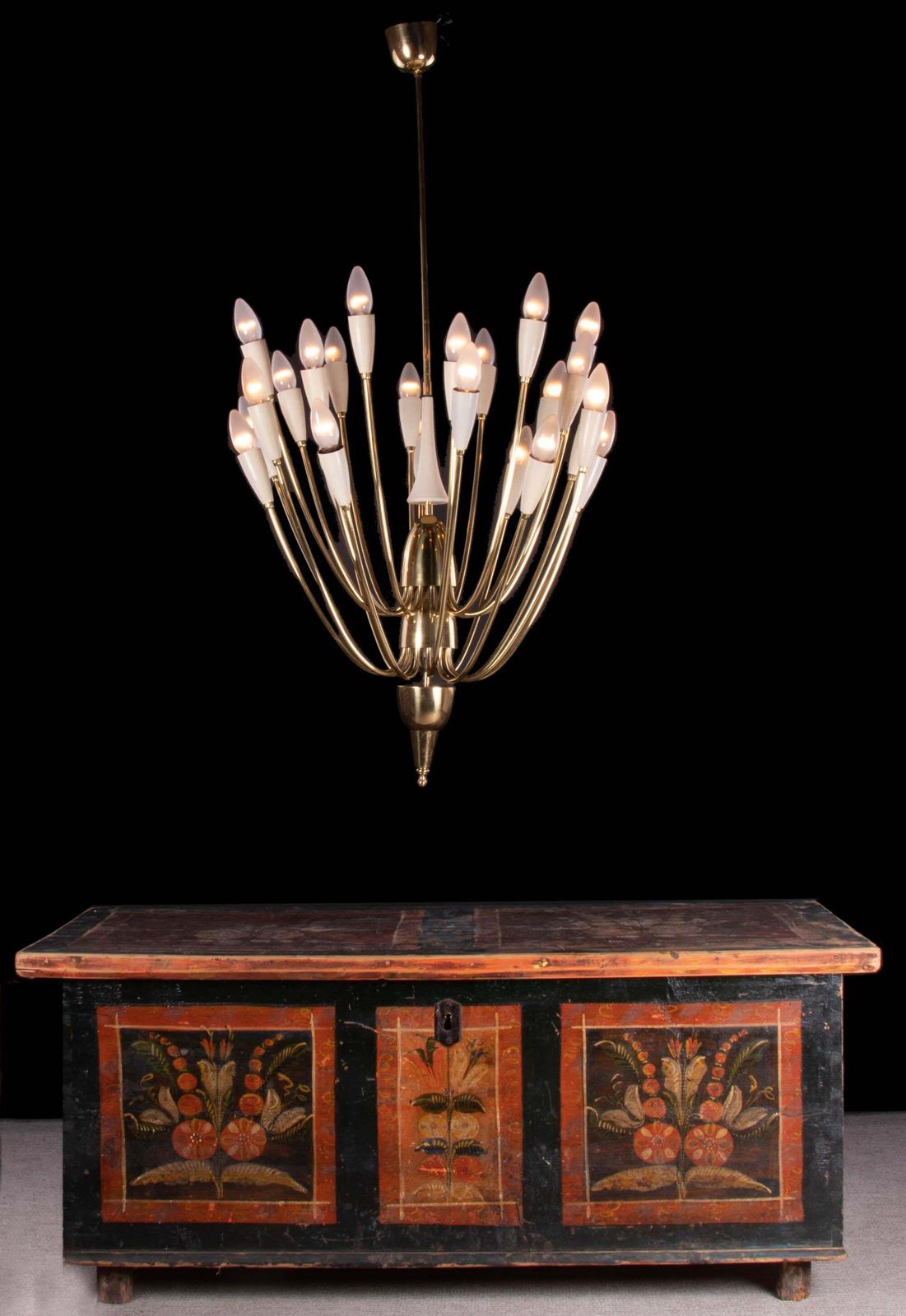 Monumental 24" Sputnik Chandelier Enamel & Brass By Kalmar, Austria 1950 photo vintage