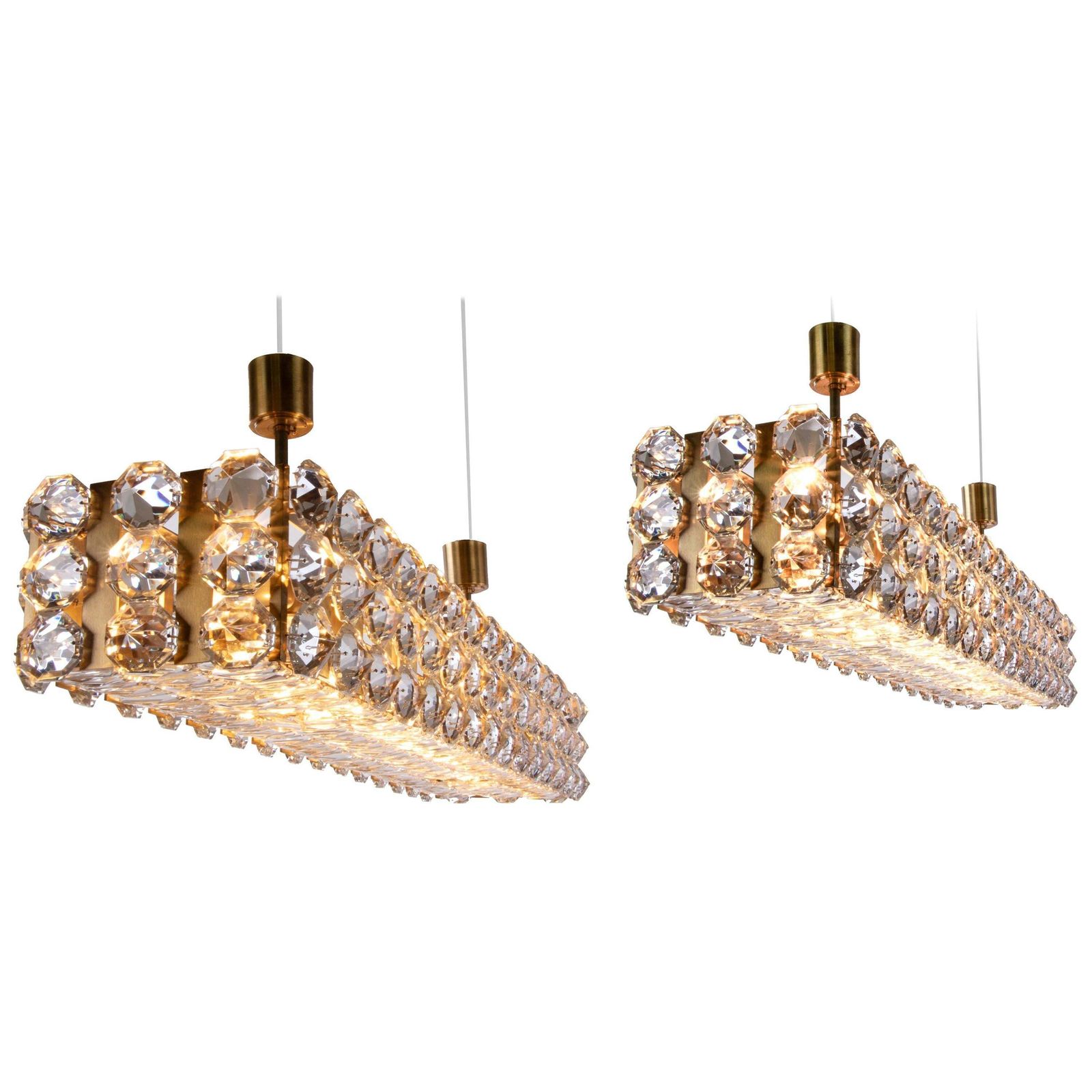 1 (Of 2) Bakalowits & Sons 49" Flush Mount Chandelier Crystal & Brass
