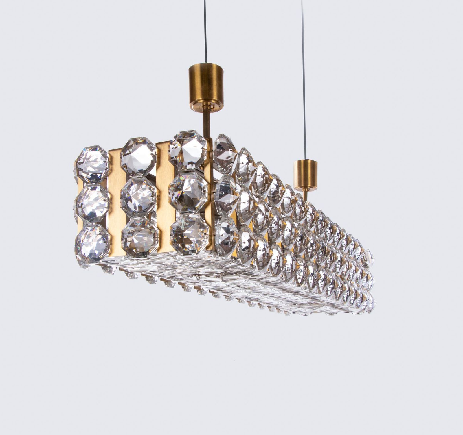 1 (Of 2) Bakalowits & Sons 49" Flush Mount Chandelier Crystal & Brass photo for sale