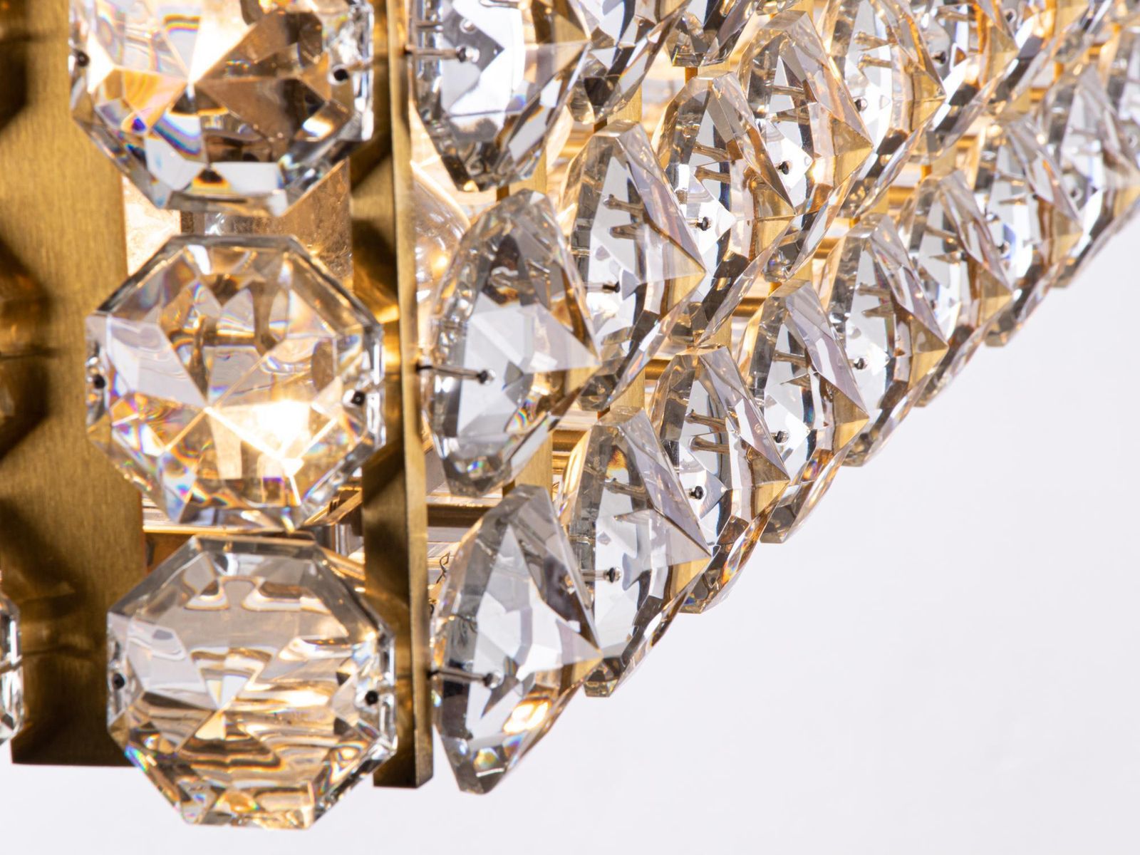 1 (Of 2) Bakalowits & Sons 49" Flush Mount Chandelier Crystal & Brass photo 14882.0