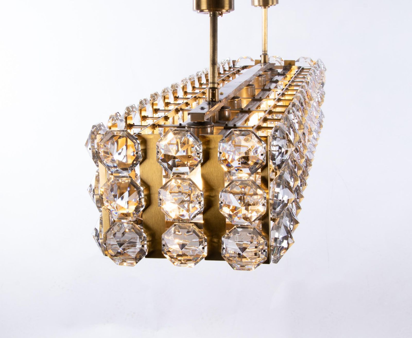 1 (Of 2) Bakalowits & Sons 49" Flush Mount Chandelier Crystal & Brass photo buy