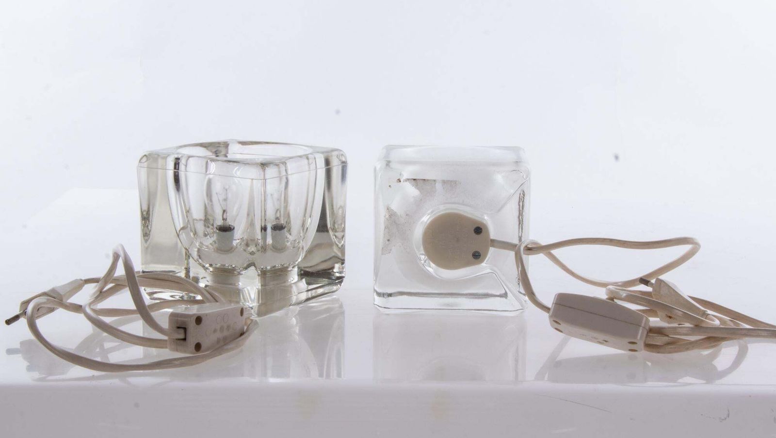 Iced Glass Cube Table Lamp By Peill & Putzler 1970s, Set Of 2 photo 657.0