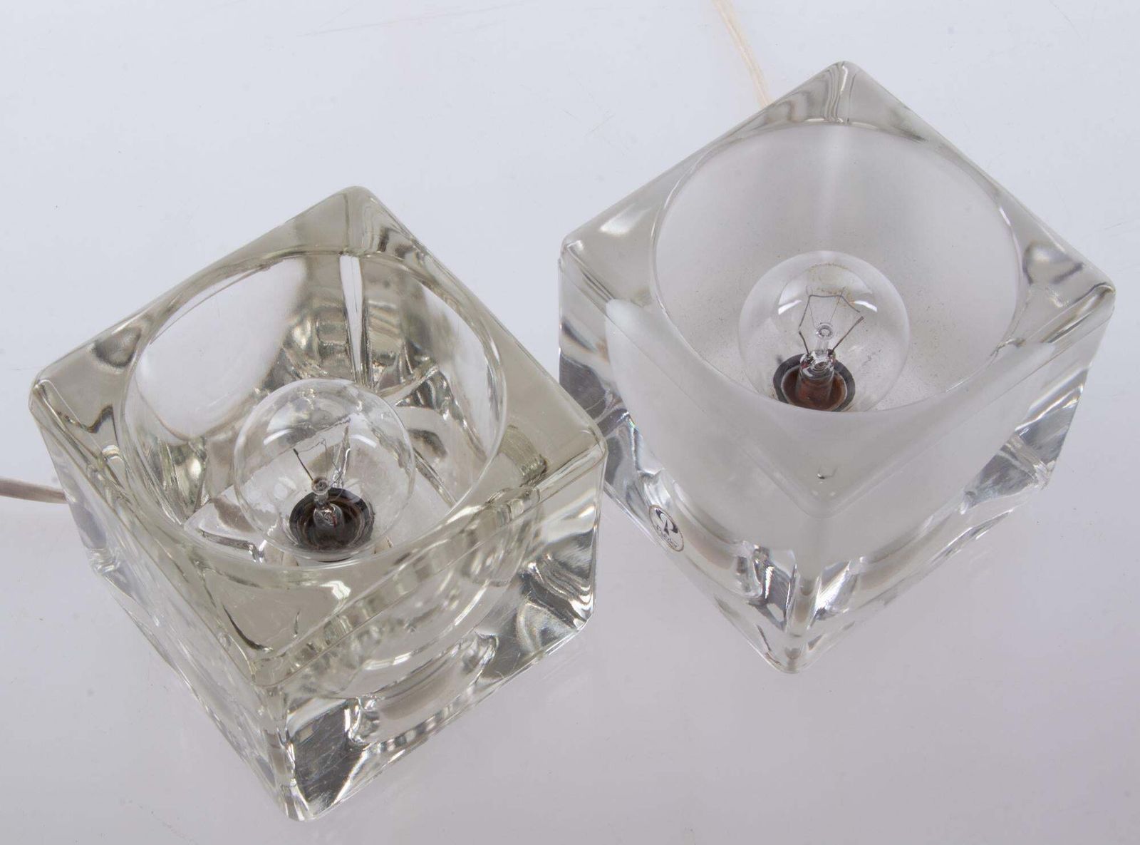Iced Glass Cube Table Lamp By Peill & Putzler 1970s, Set Of 2 photo buy