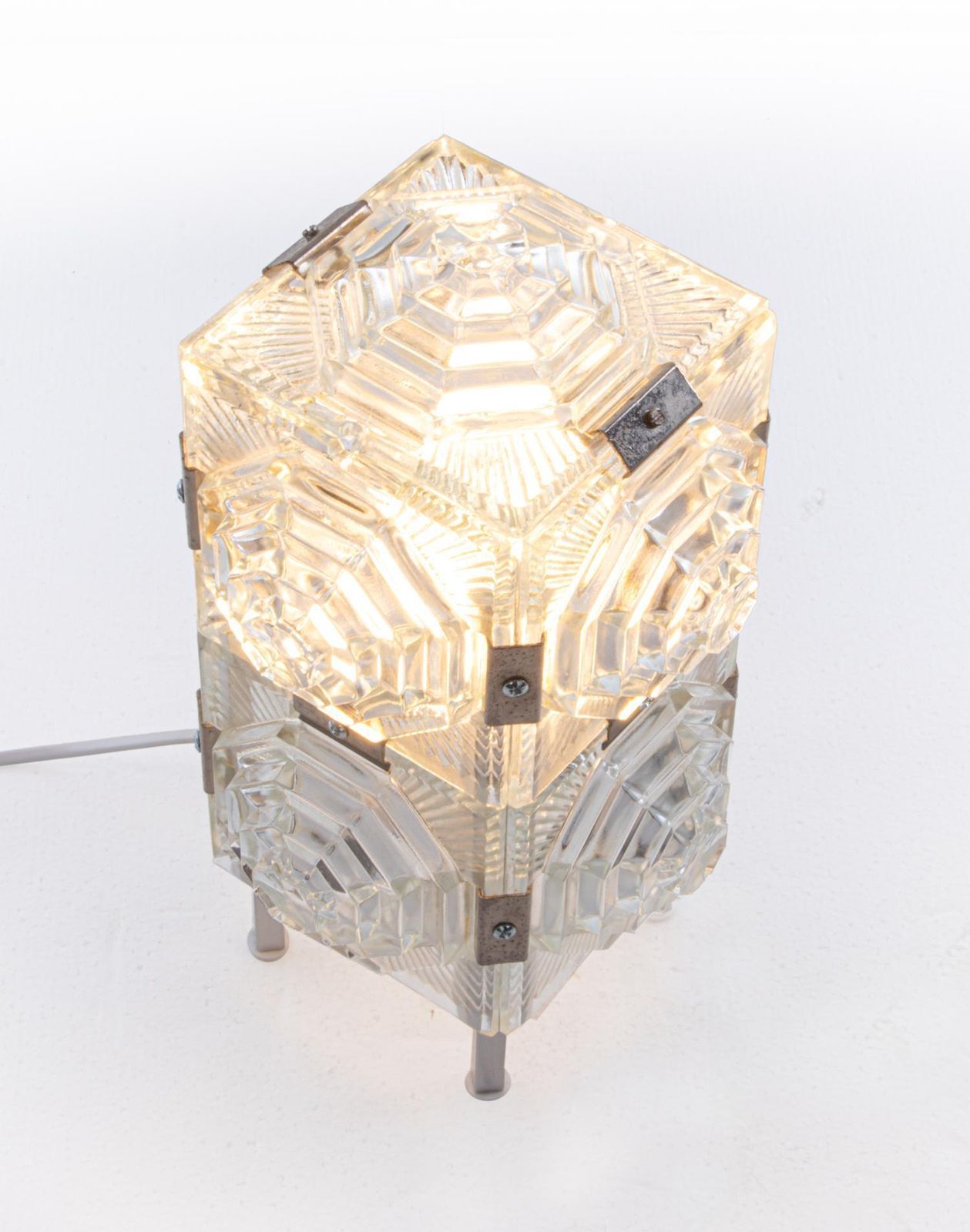 Bohemian Cubist Table Lamp Glass & Chrome By Kamenicky Senov, 1980s photo vinterior