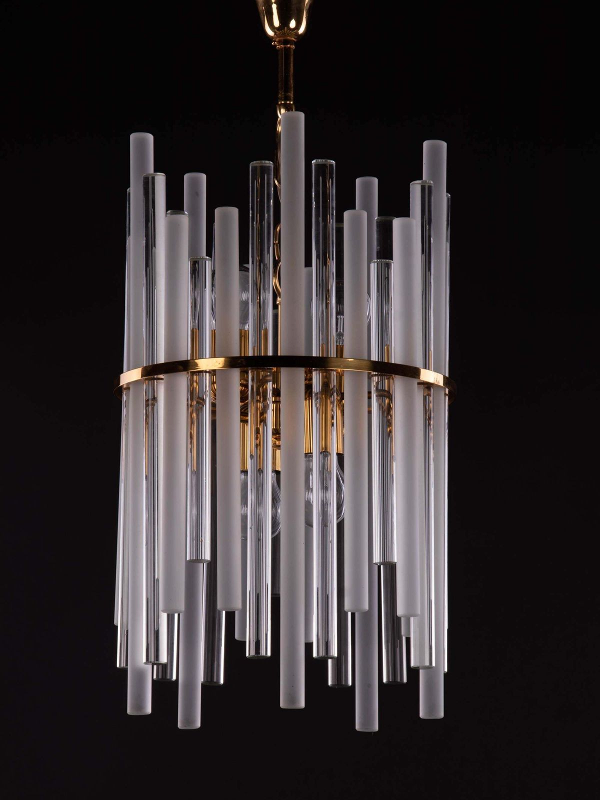 1 'Of 2' German Palwa Iced Sticks & Brass Chandelier By Christoph Palme 1960 photo furniture