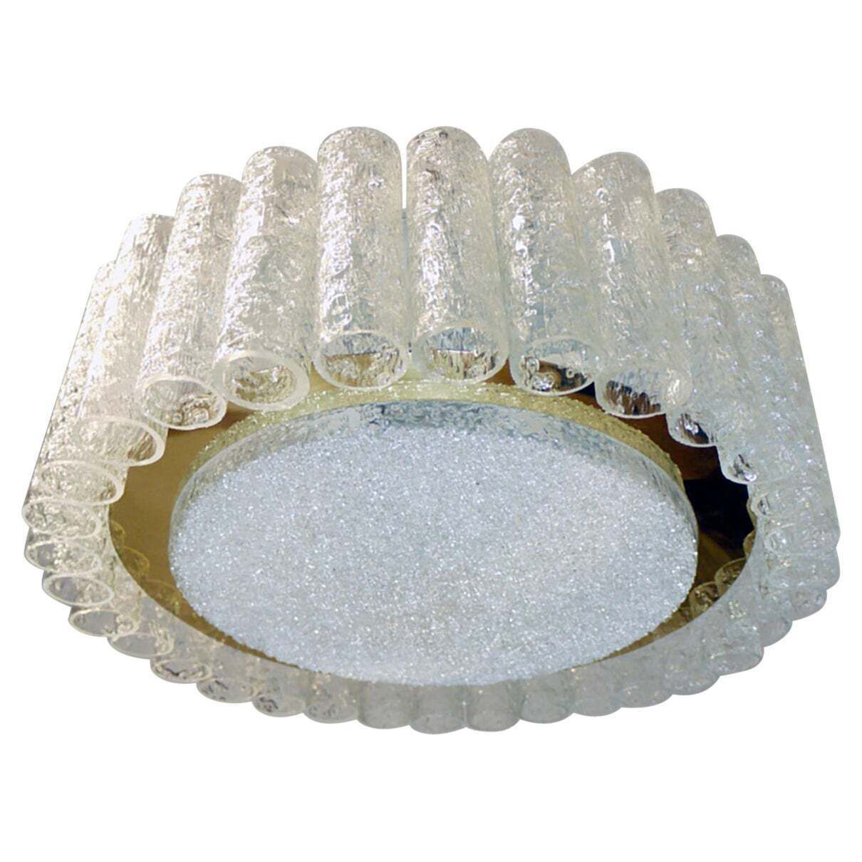 1960s Murano Glass And Brass Flush Mount By Doria Leuchten Germany