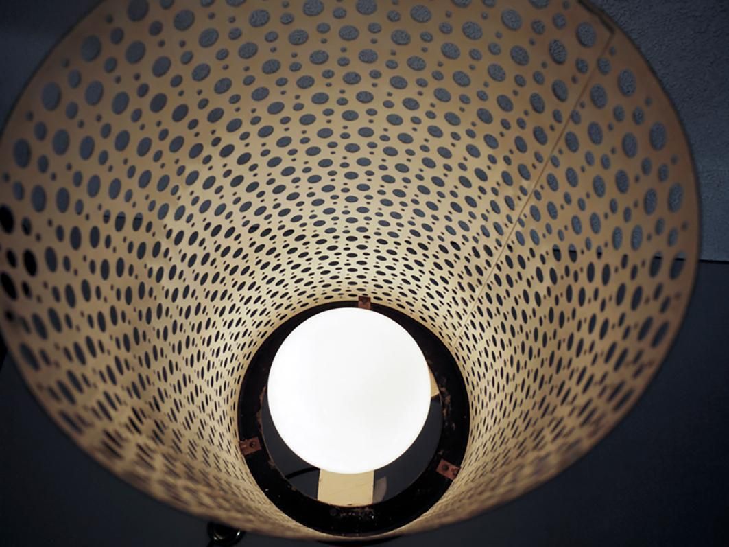 photo furniture 1950s Italy Perforated Metal Floor Lamp Black & White In The Manner Of Stilnovo