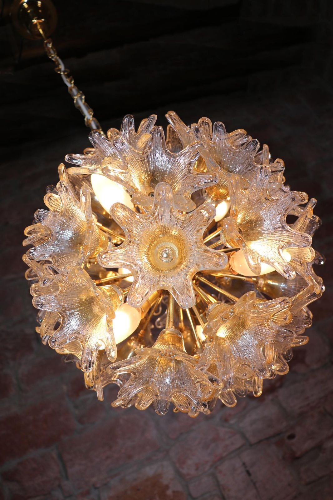 Amber Murano 20" Sputnik Chandelier Glass & Brass By Paolo Venini, Veart 1960s photo buy