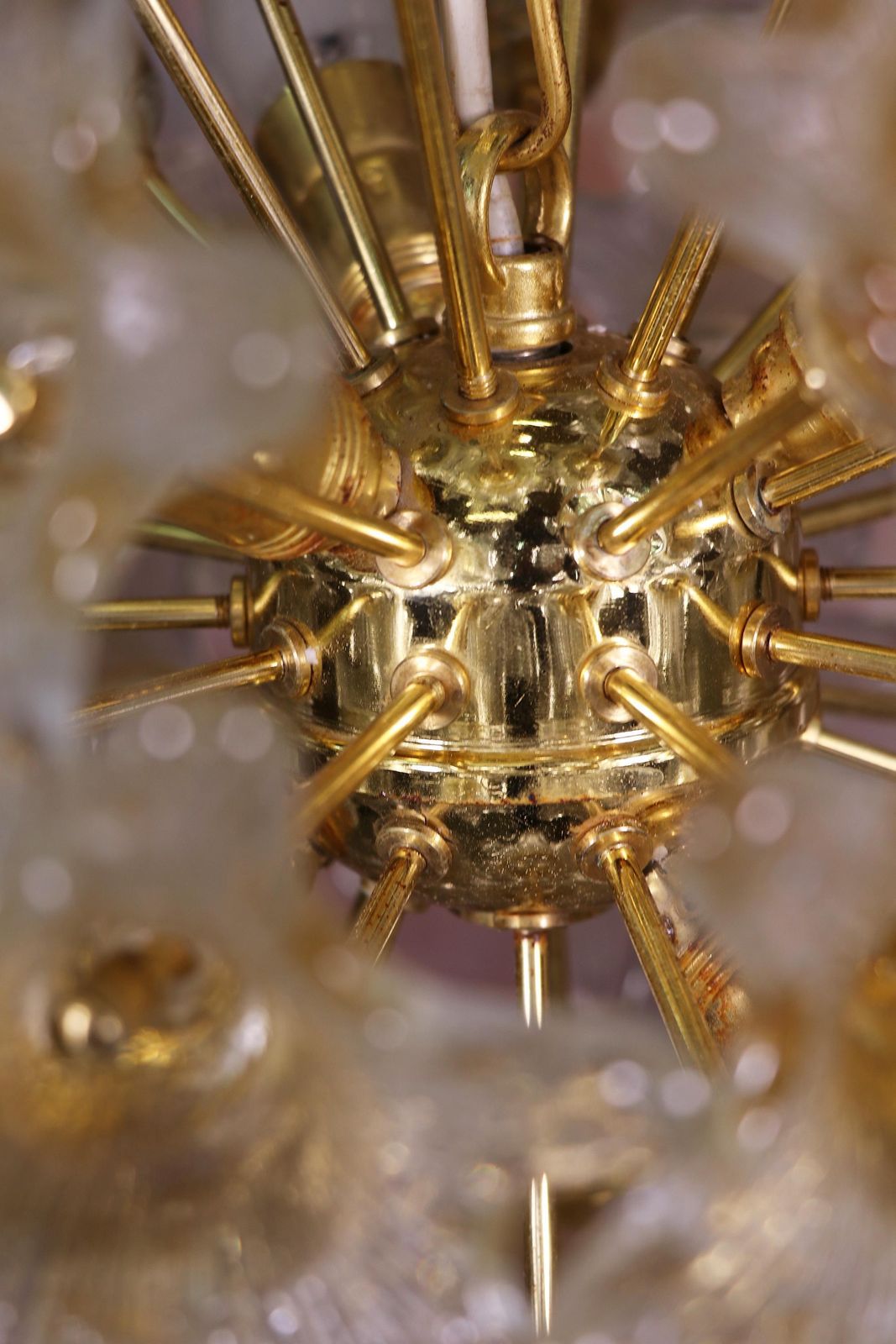 photo furniture Amber Murano 20" Sputnik Chandelier Glass & Brass By Paolo Venini, Veart 1960s