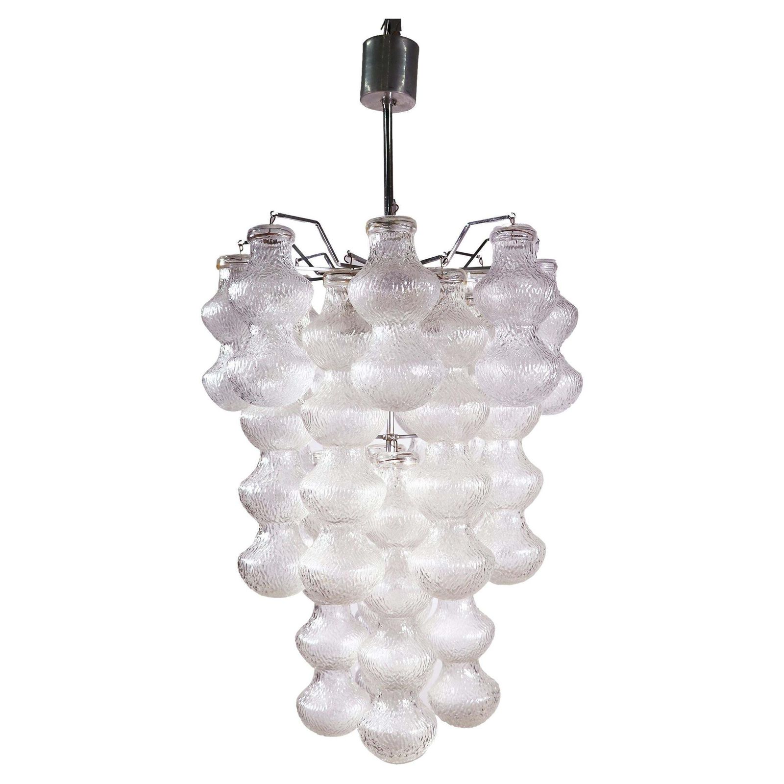 Seguso 40" Chandelier Murano Glass & Chrome By Napoleone Martinuzzi, Italy 1960