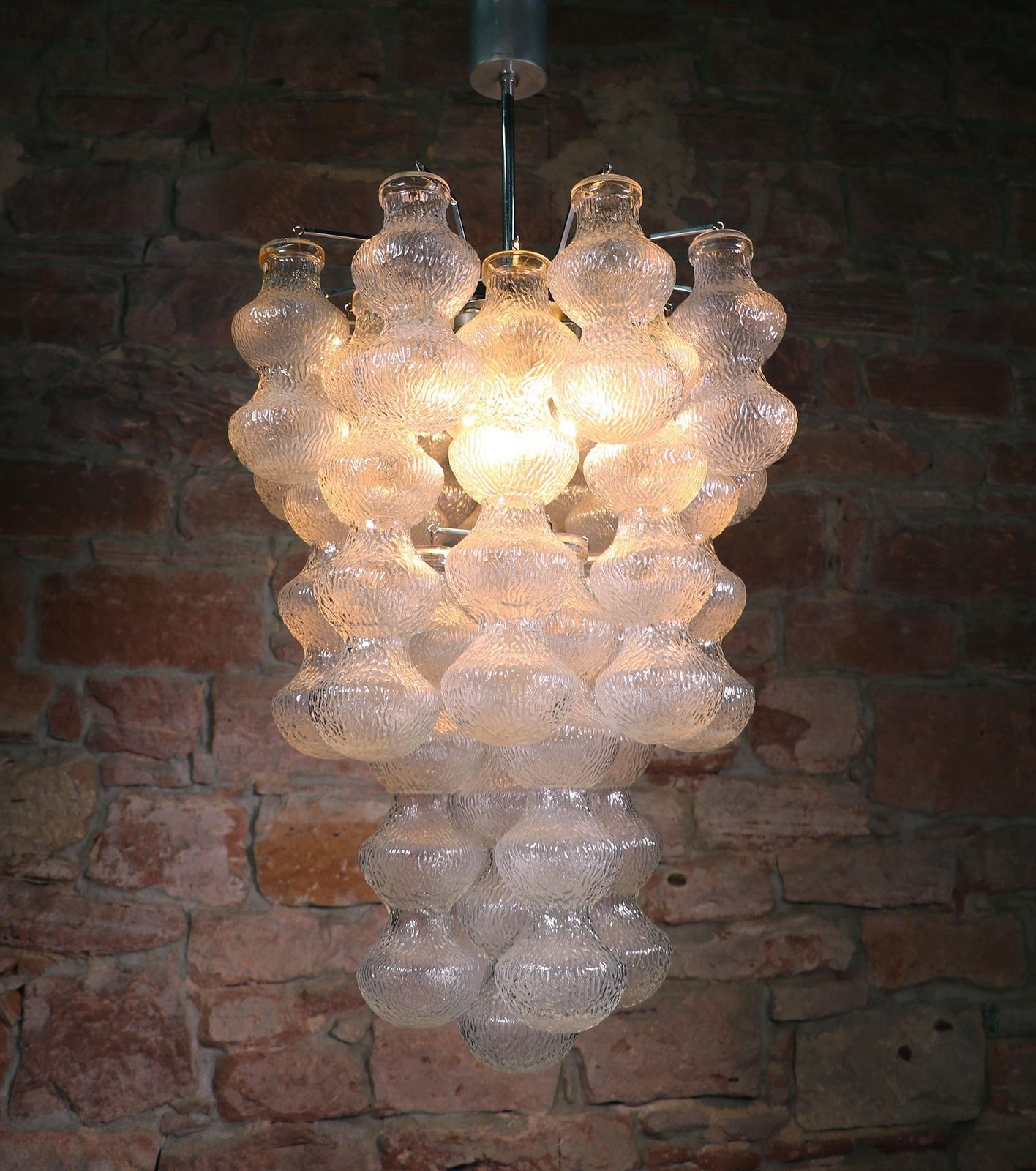 Seguso 40" Chandelier Murano Glass & Chrome By Napoleone Martinuzzi, Italy 1960 photo furniture