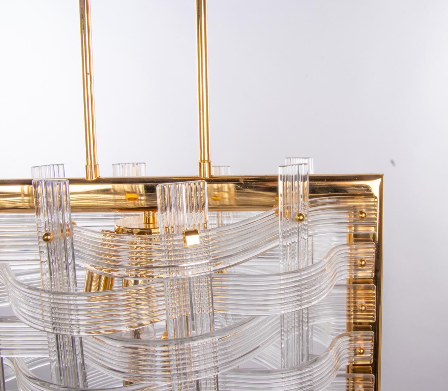 photo furniture Venini 20" Nastri Chandelier Wave Shaped Murano Glass & Gold Plated Brass, 1970s