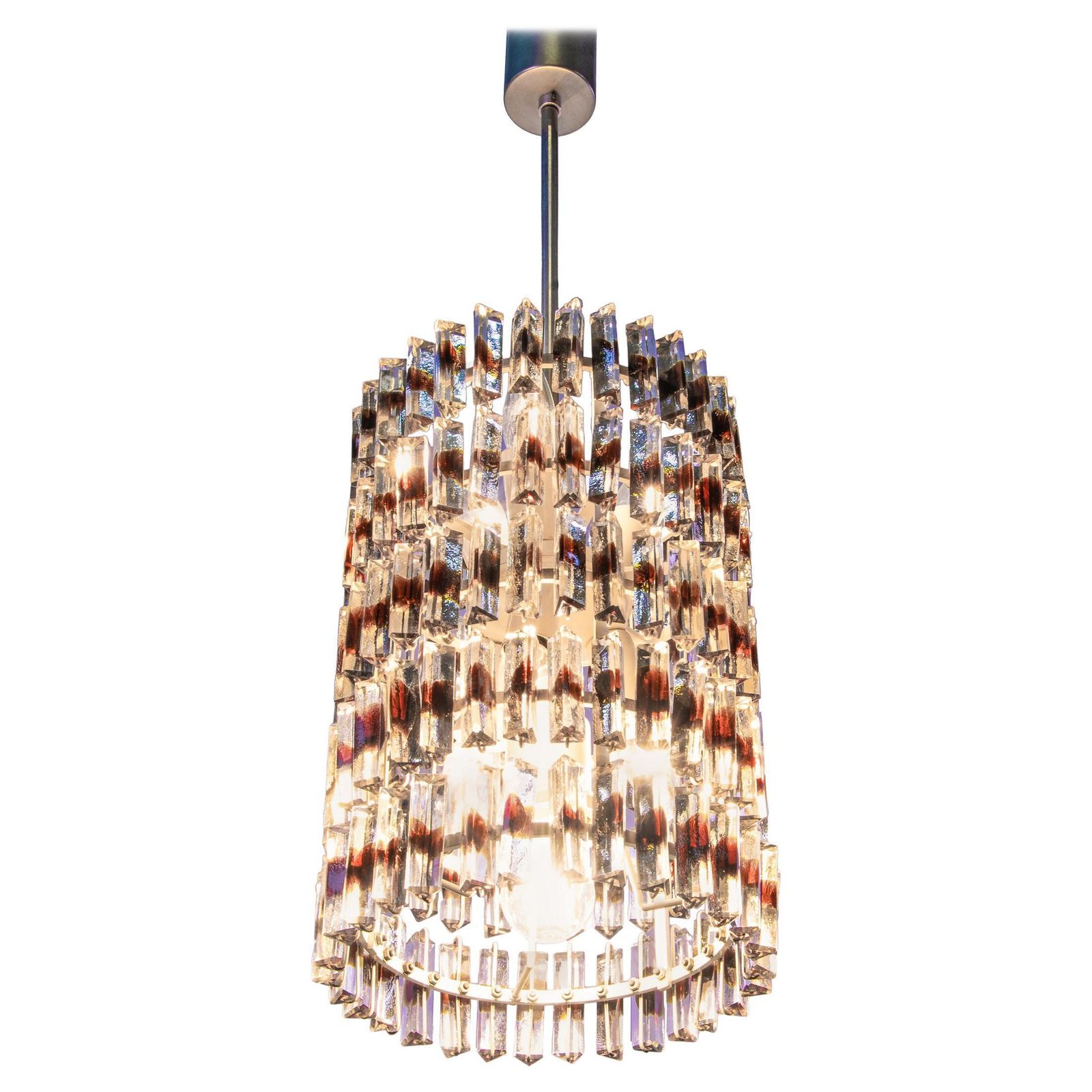 1960 Mid Century Five Tier Chandelier 'Triedi' Amber Murano Glass Prisms