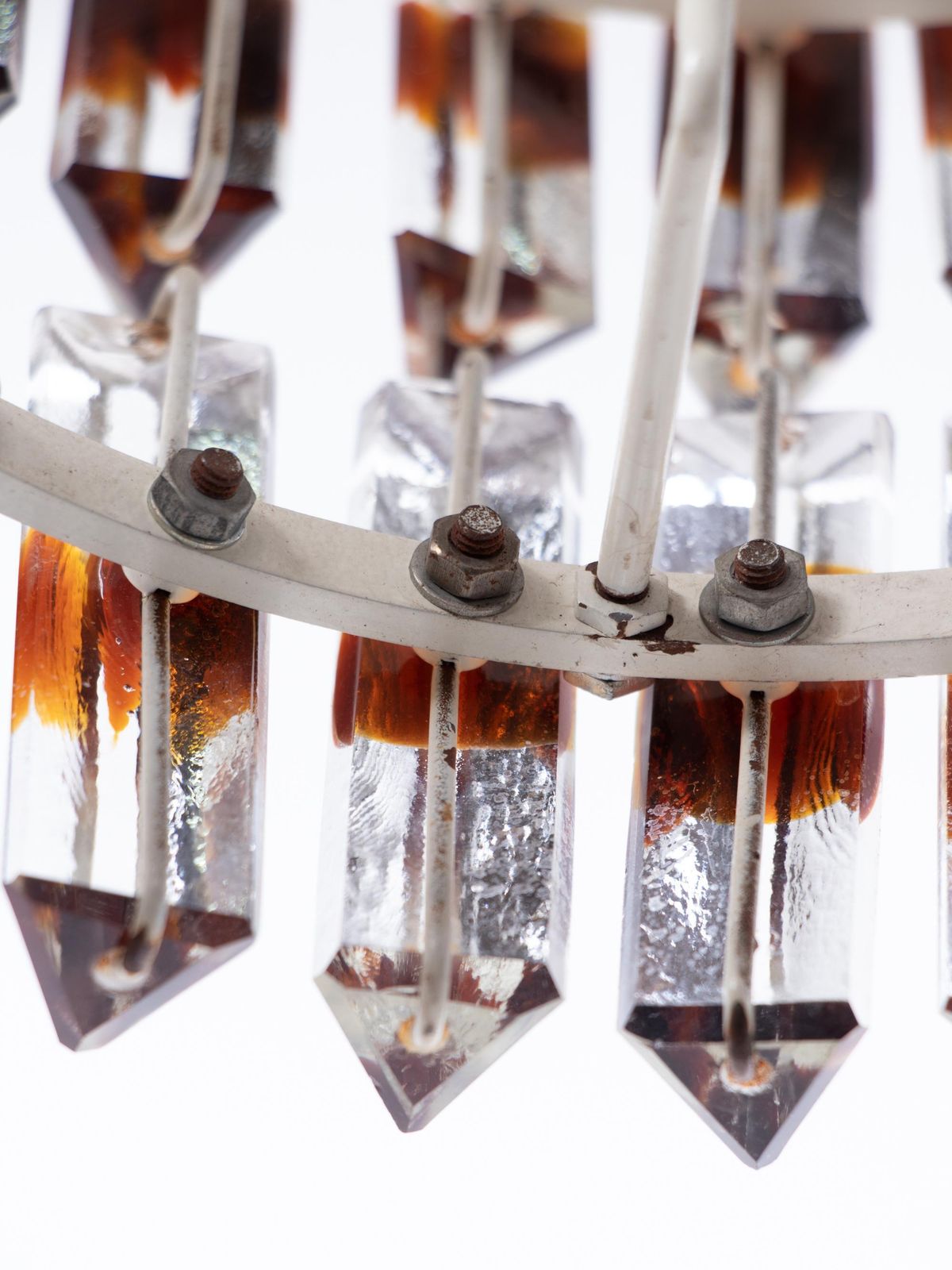 1960 Mid Century Five Tier Chandelier 'Triedi' Amber Murano Glass Prisms photo vintage