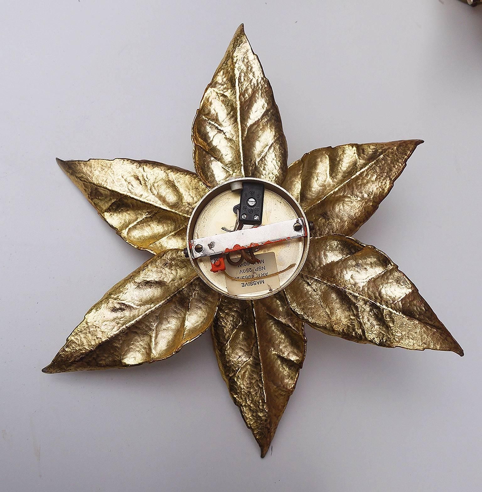 1 (Of 2) Pair Of 1970 Belgium Willy Daro Massive Wall Sconce Brass Leaves photo Lighting