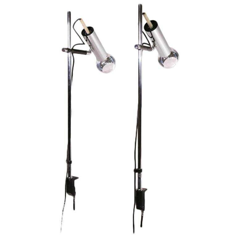 Adjustable Pair Of Minimalist Articulated Desk Clamp Lamps By Staff Germany 1960