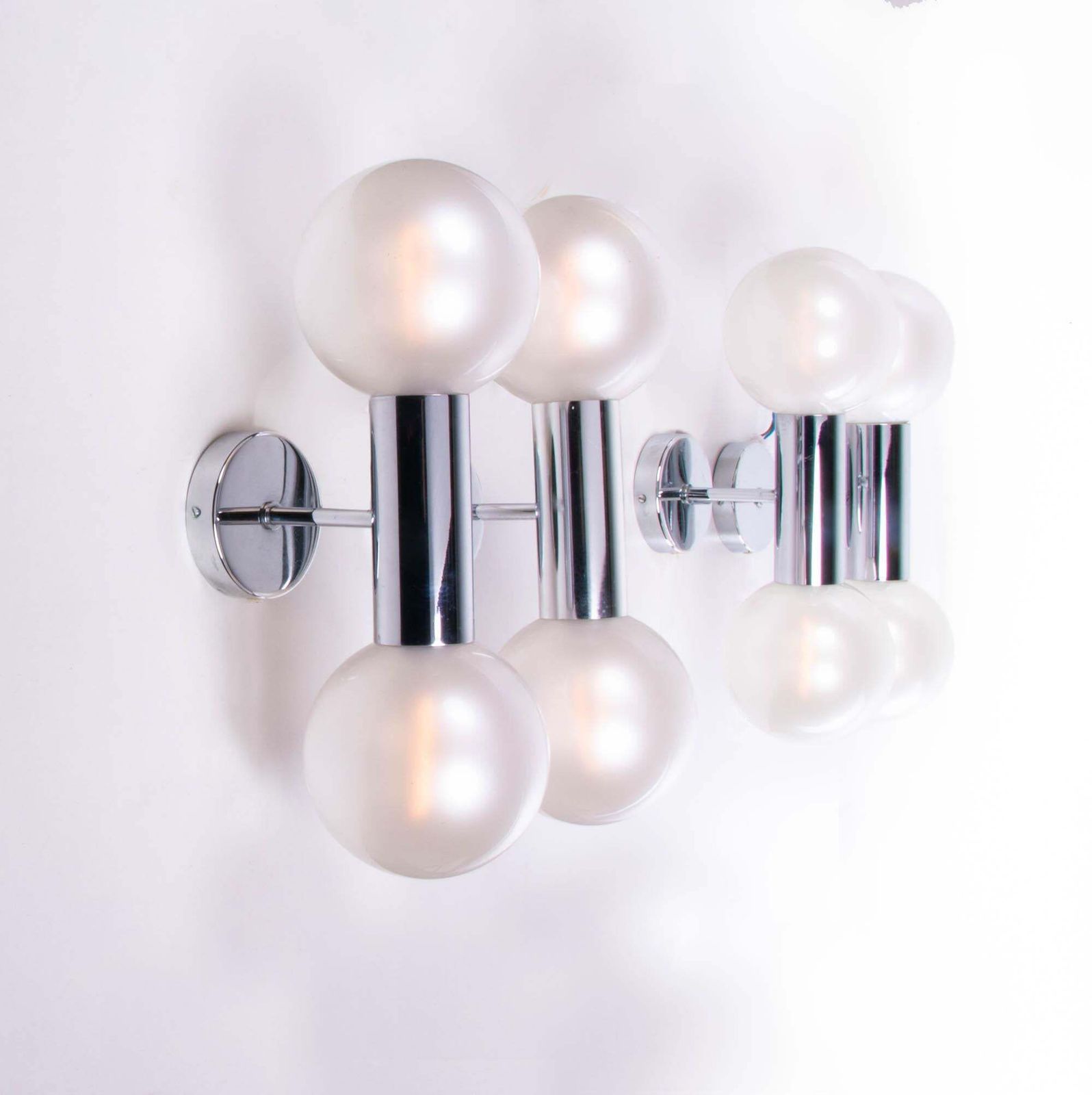 1 (Of 2) Pair Of Motoko Ishii Pearl Sputnik Wall Sconces Glass & Chrome By Staff photo furniture