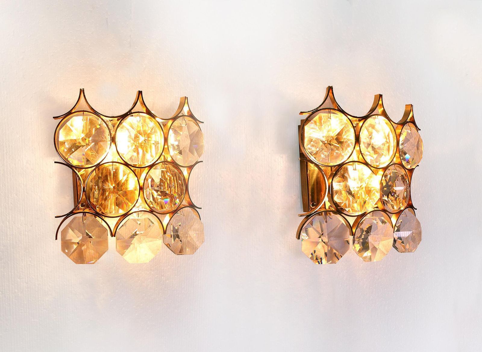 1960 German Palwa Pair Of Wall Sconces Crystal Glass & Gilt Brass photo furniture