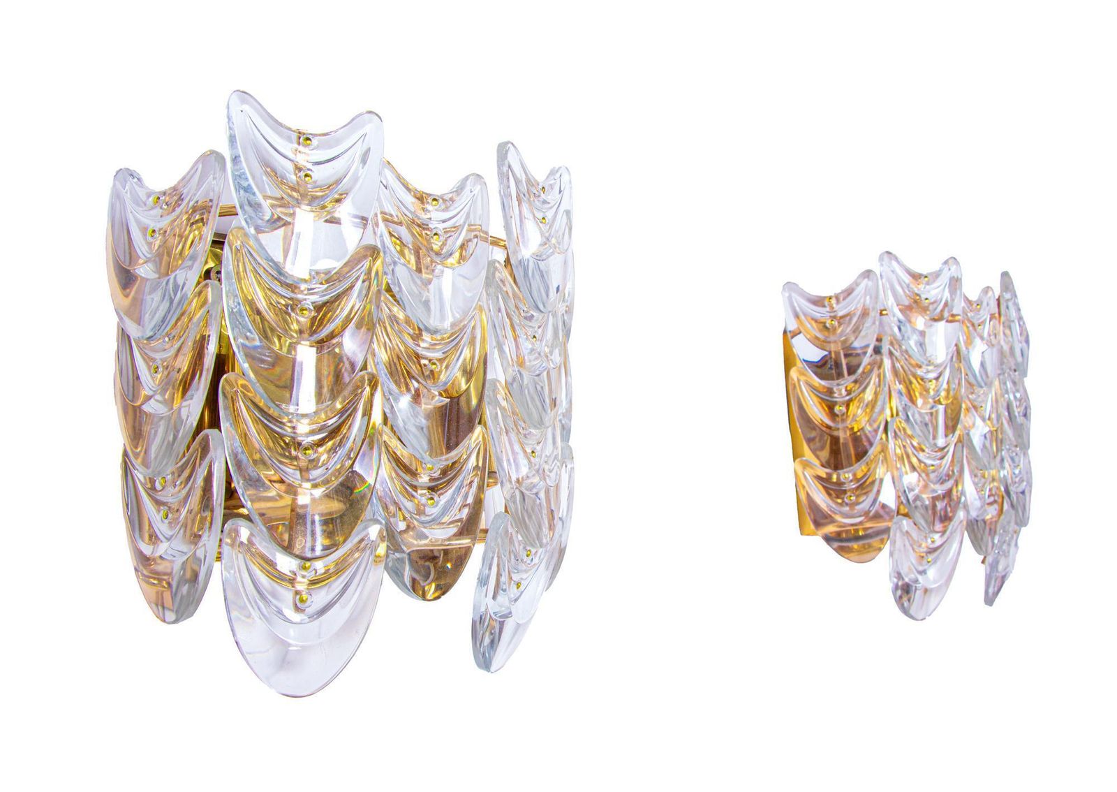 Set Of 2 1960 Germany Palwa Wall Sconces Crystal Glass & Gilt Brass photo vintage