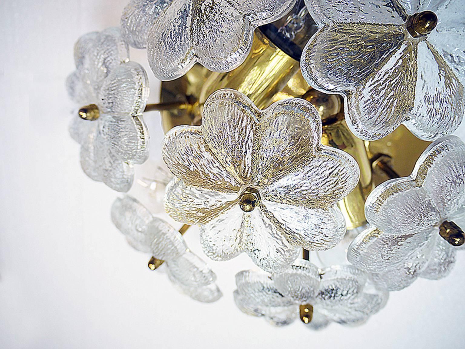 1 (Of 2) Floral Crystal & Brass Flush Mount Chandelier By Ernst Palme For Palwa photo for sale