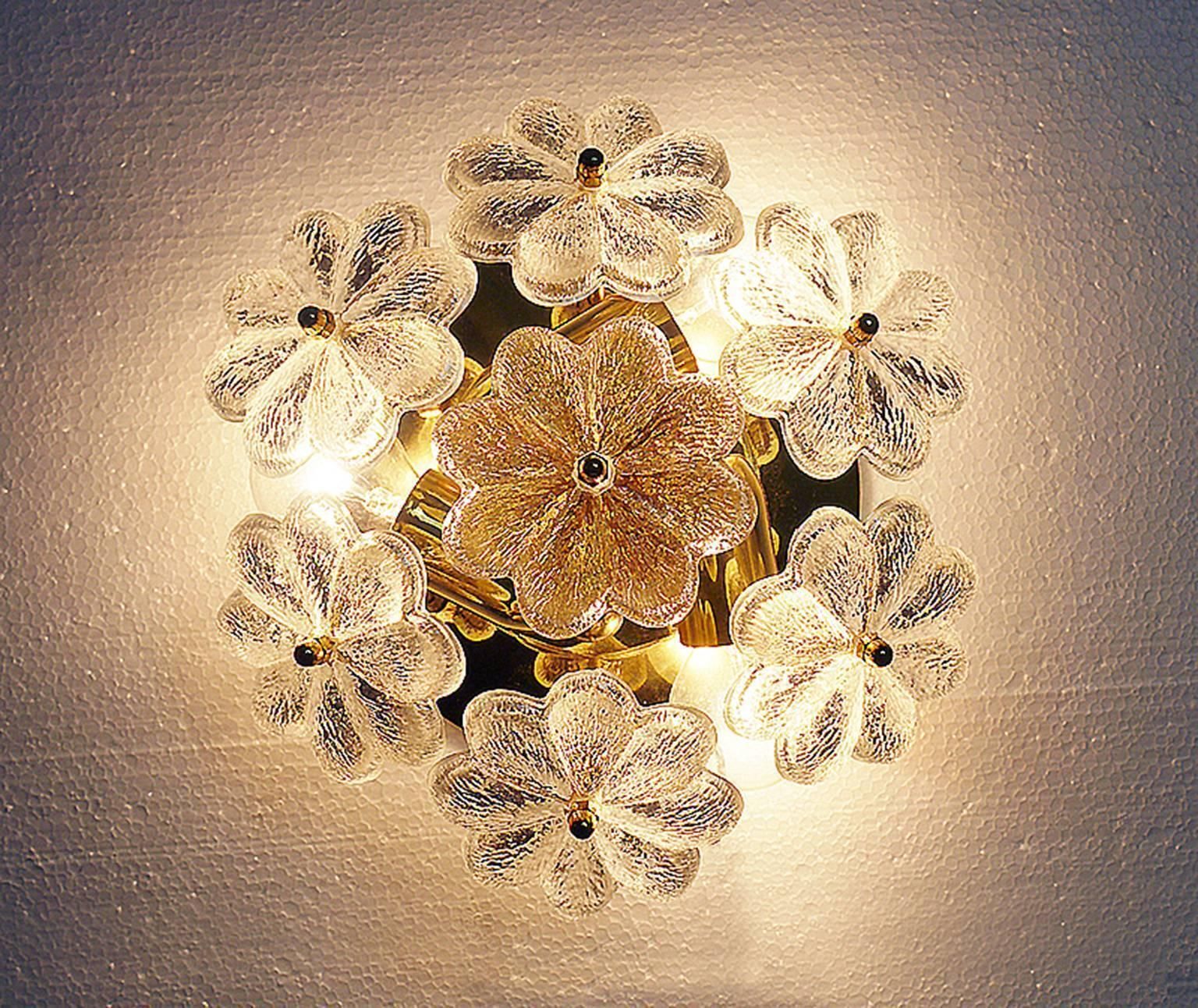 1 (Of 2) Floral Crystal & Brass Flush Mount Chandelier By Ernst Palme For Palwa photo vinterior