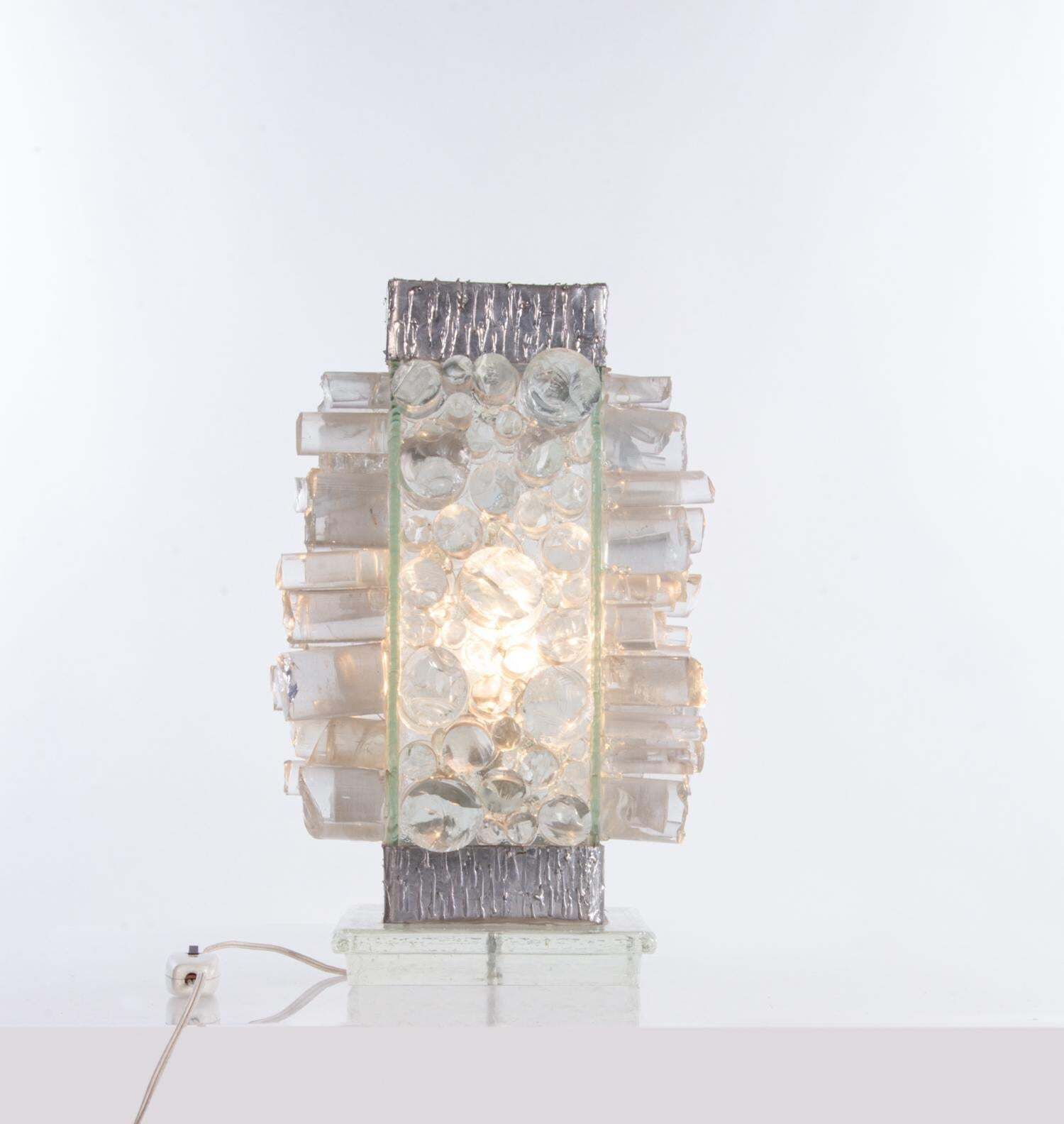 Unique Brutalist 18" Murano Glass Table Lamp In The Manner Of Poliarte 1960 photo for sale