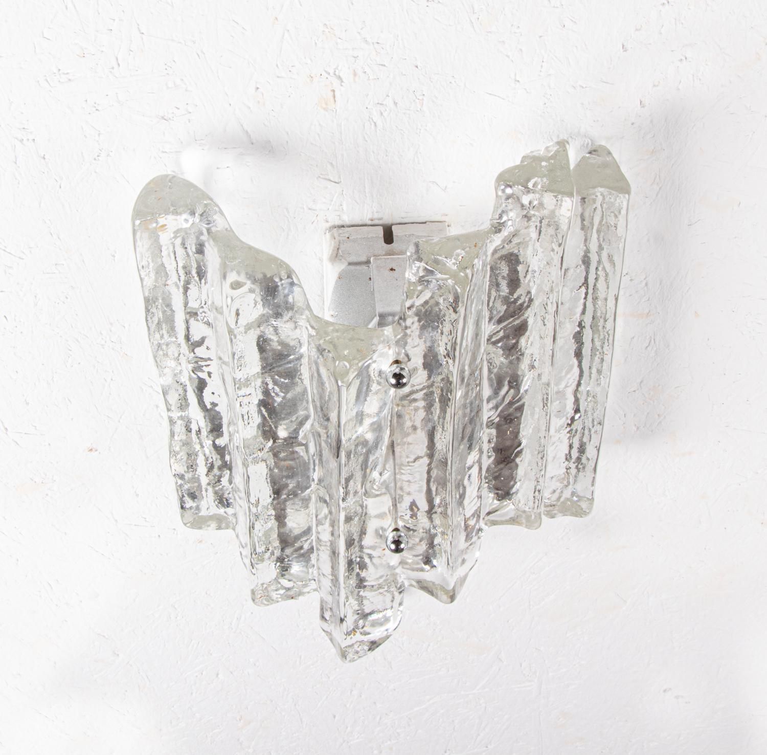 1 'Of 2' Pair Of Kalmar Wall Sconces Frosted Glass And Chrome, Austria 1960s photo 1693.0