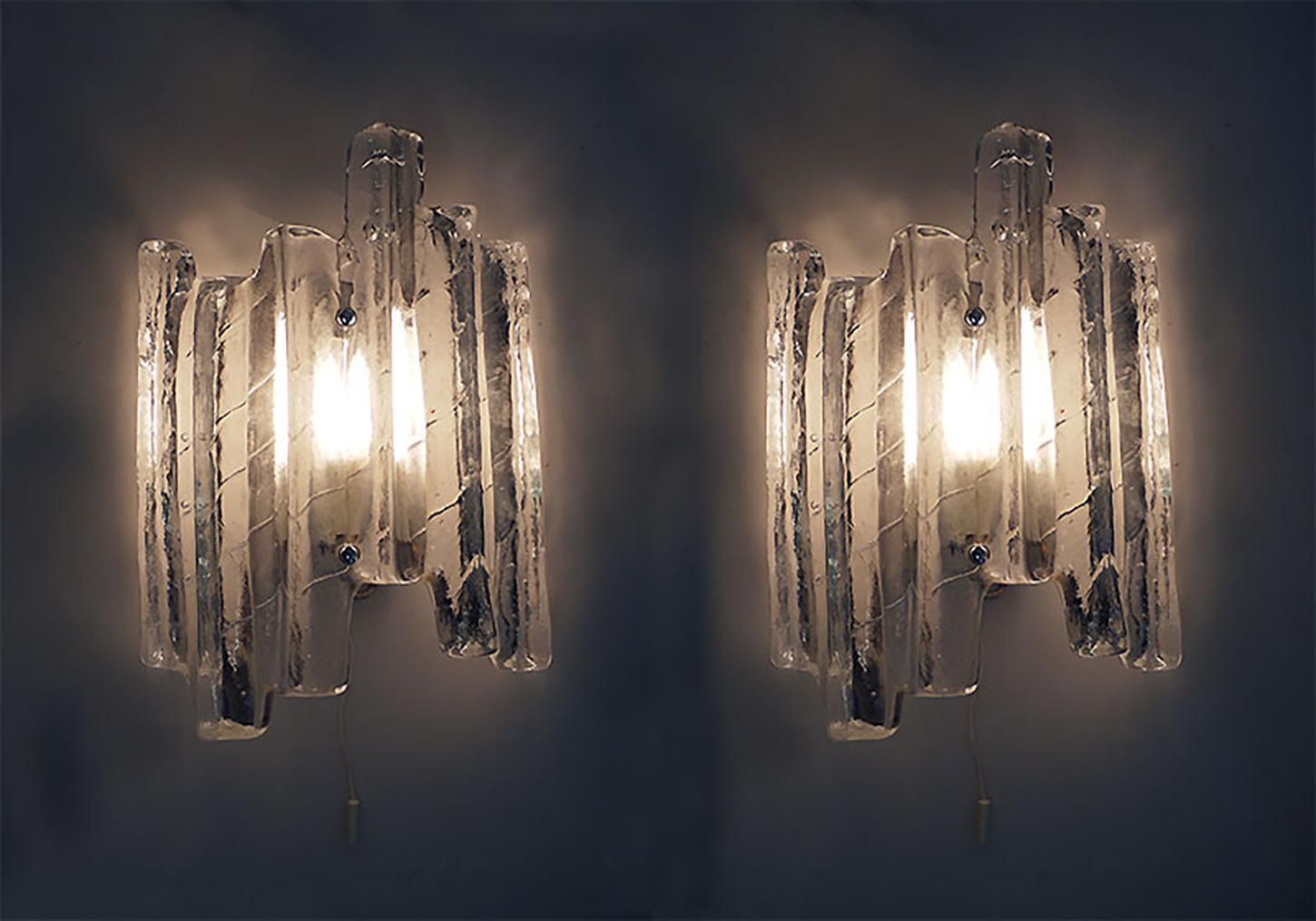 1693.0 1 'Of 2' Pair Of Kalmar Wall Sconces Frosted Glass And Chrome, Austria 1960s photo