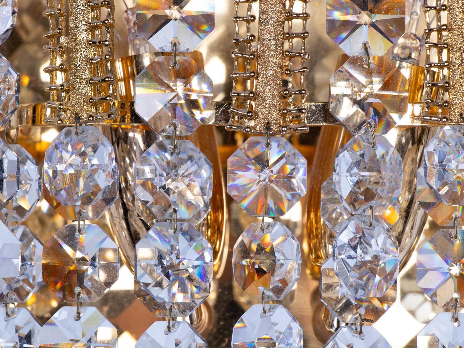 1960 Germany Palwa Glamorous Jewel Wall Sconce Crystal & Gilt Brass, Set Of 2 photo buy