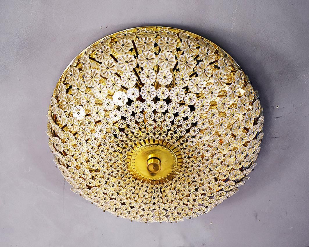 Large Floral Flush Mount Chandelier Crystal & Brass By Emil Stejnar Attr. 1950s photo furniture
