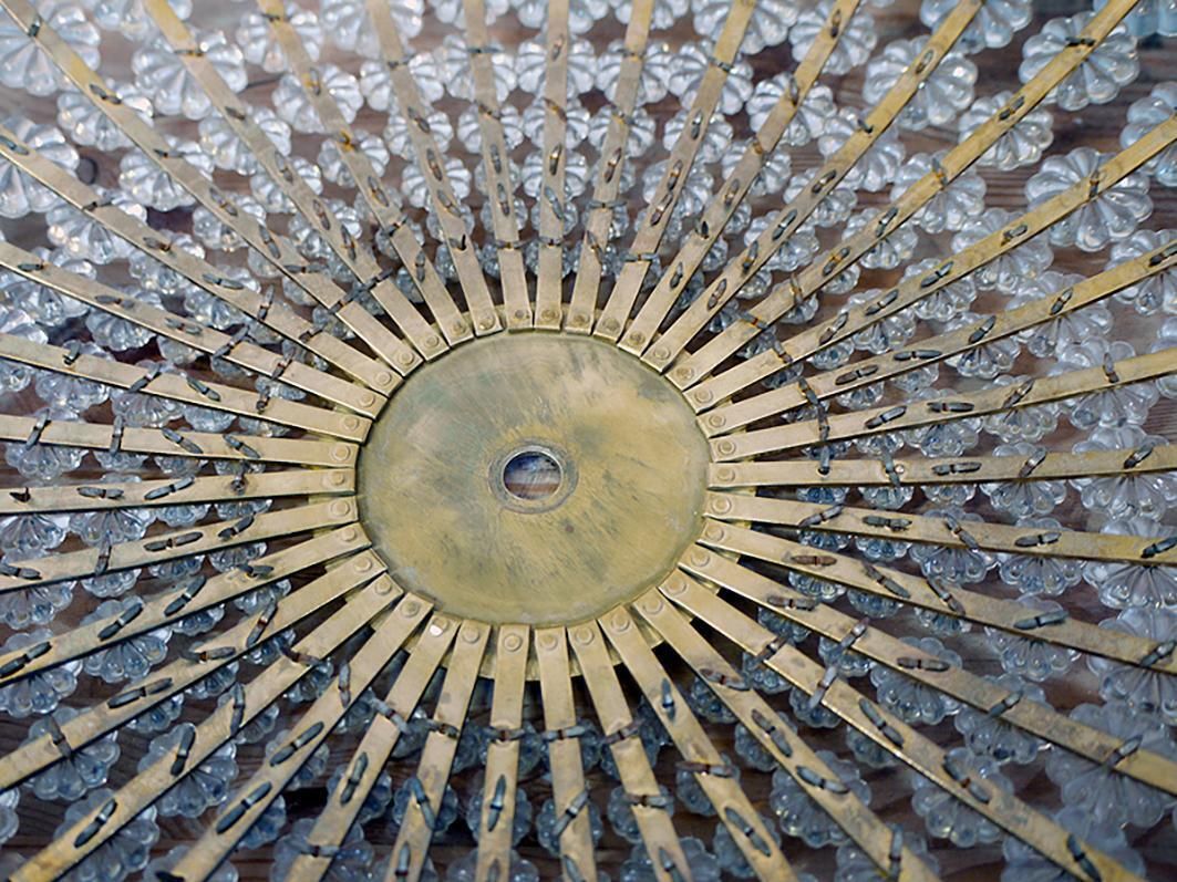 photo furniture Large Floral Flush Mount Chandelier Crystal & Brass By Emil Stejnar Attr. 1950s