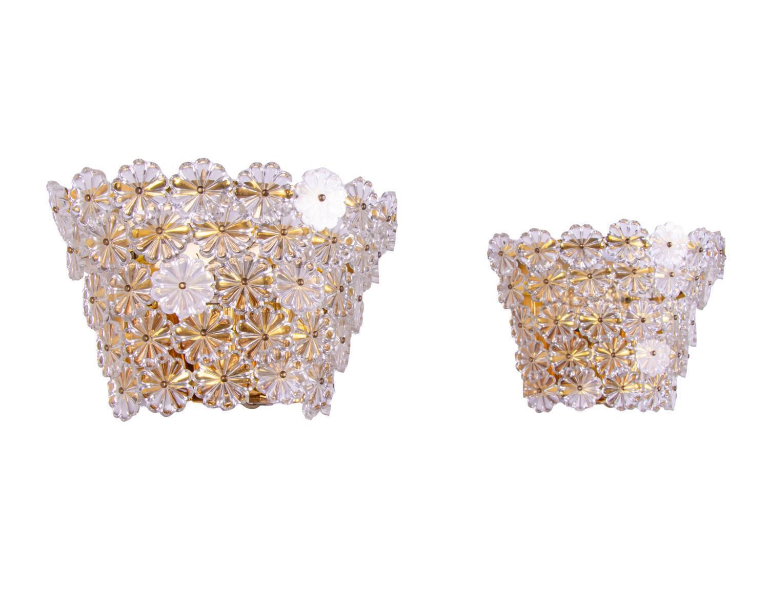 Pair Of Gold Plated Wall Sconces Brass & Crystal Glass By Emil Stejnar, Austria photo Lighting