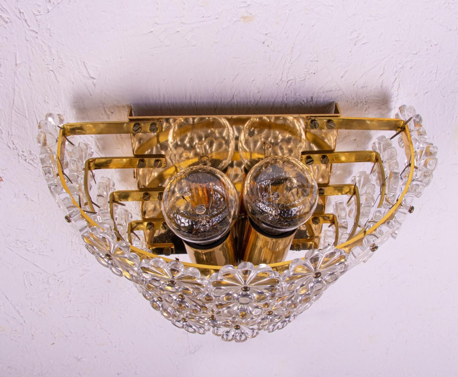 Pair Of Gold Plated Wall Sconces Brass & Crystal Glass By Emil Stejnar, Austria photo buy