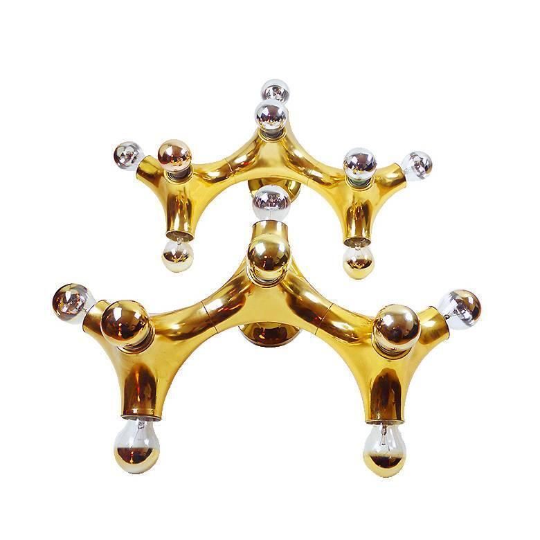 photo for sale 1970s Germany Cosack Gemini Organic Golden Space Age Wall Light, Set Of 2