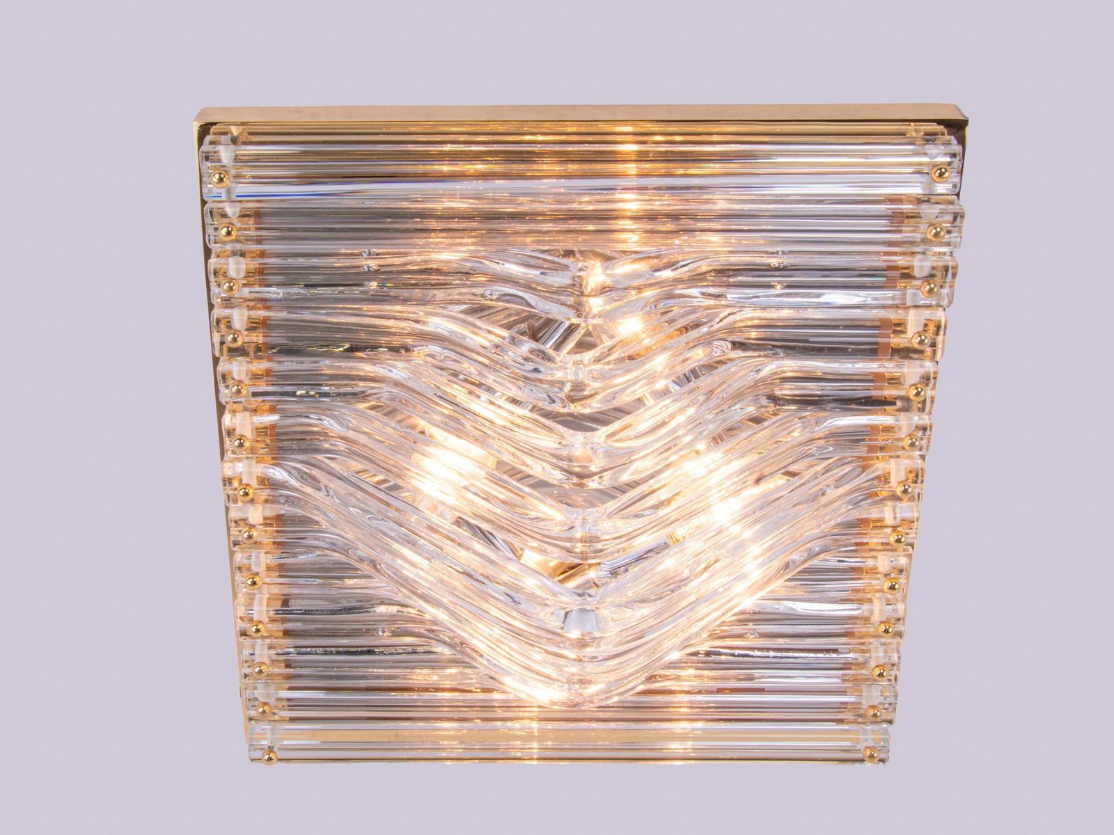Quadriedri Curvati Murano Flush Mount Glass & Brass, Venini, Italy 1970s photo vinterior