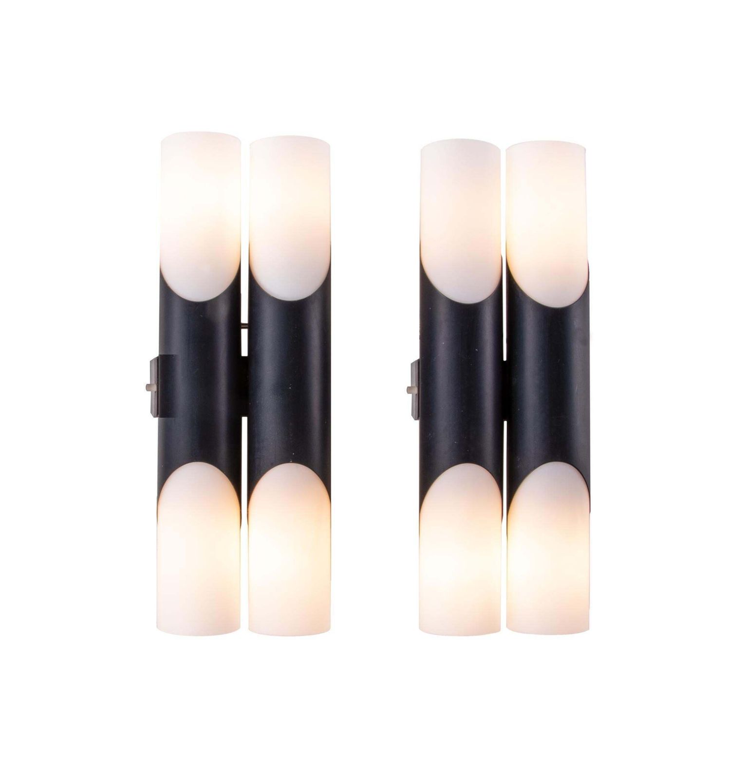 1 'Of 2' Pair Of 1970 Germany Neuhaus Double Glass Wall Sconces Black & White photo furniture