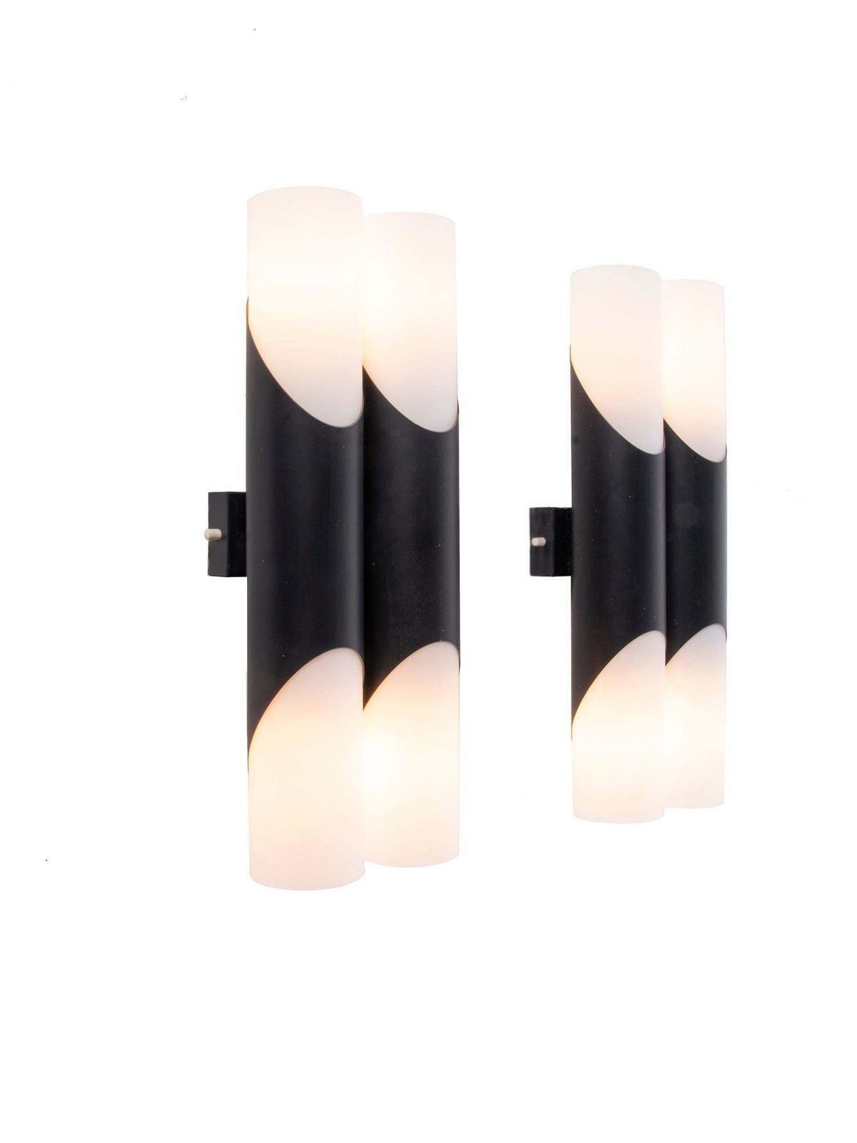 1 'Of 2' Pair Of 1970 Germany Neuhaus Double Glass Wall Sconces Black & White photo for sale