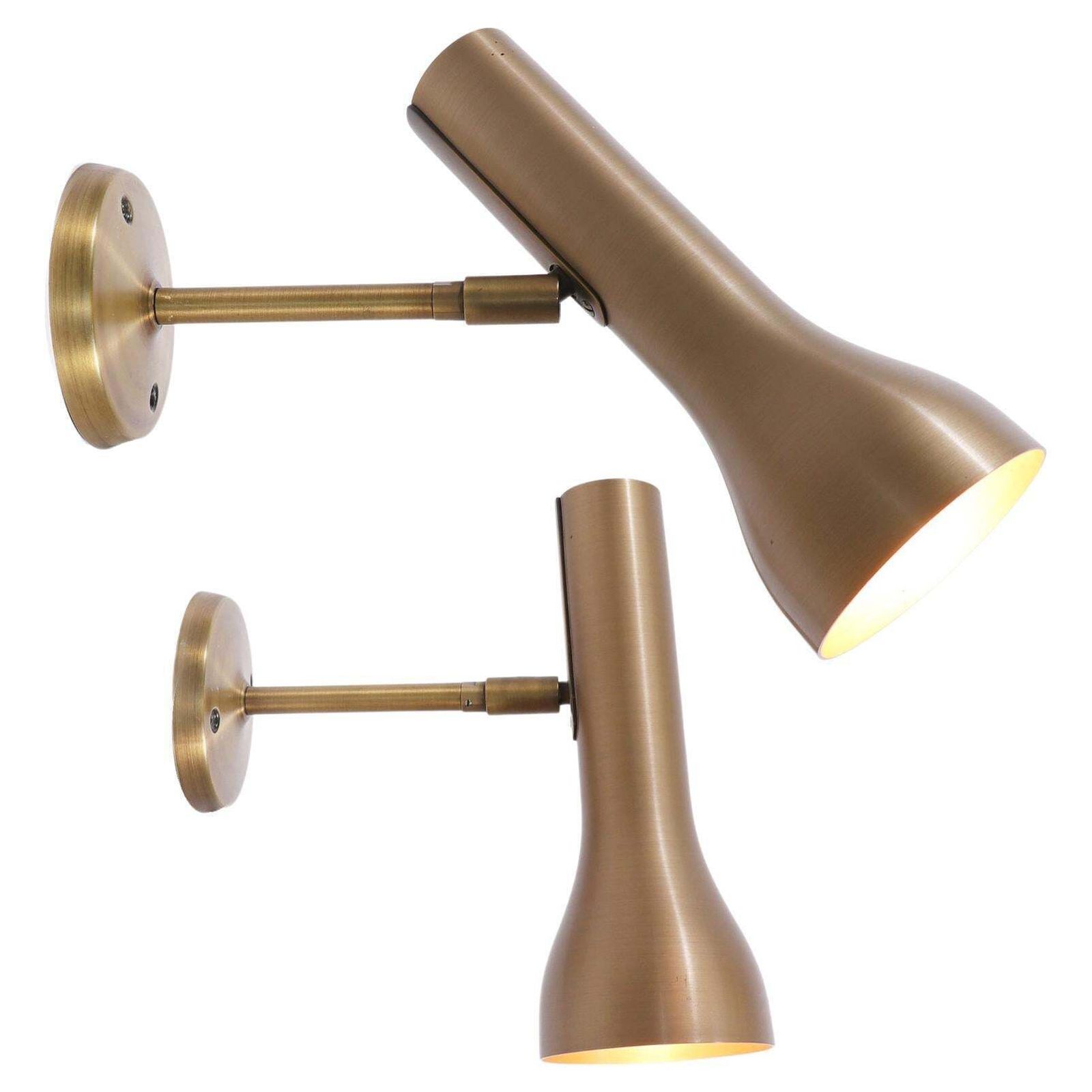 Pair Of Brass Wall Spots By Lad Team For Swiss Lamps International, Zürich 1960s