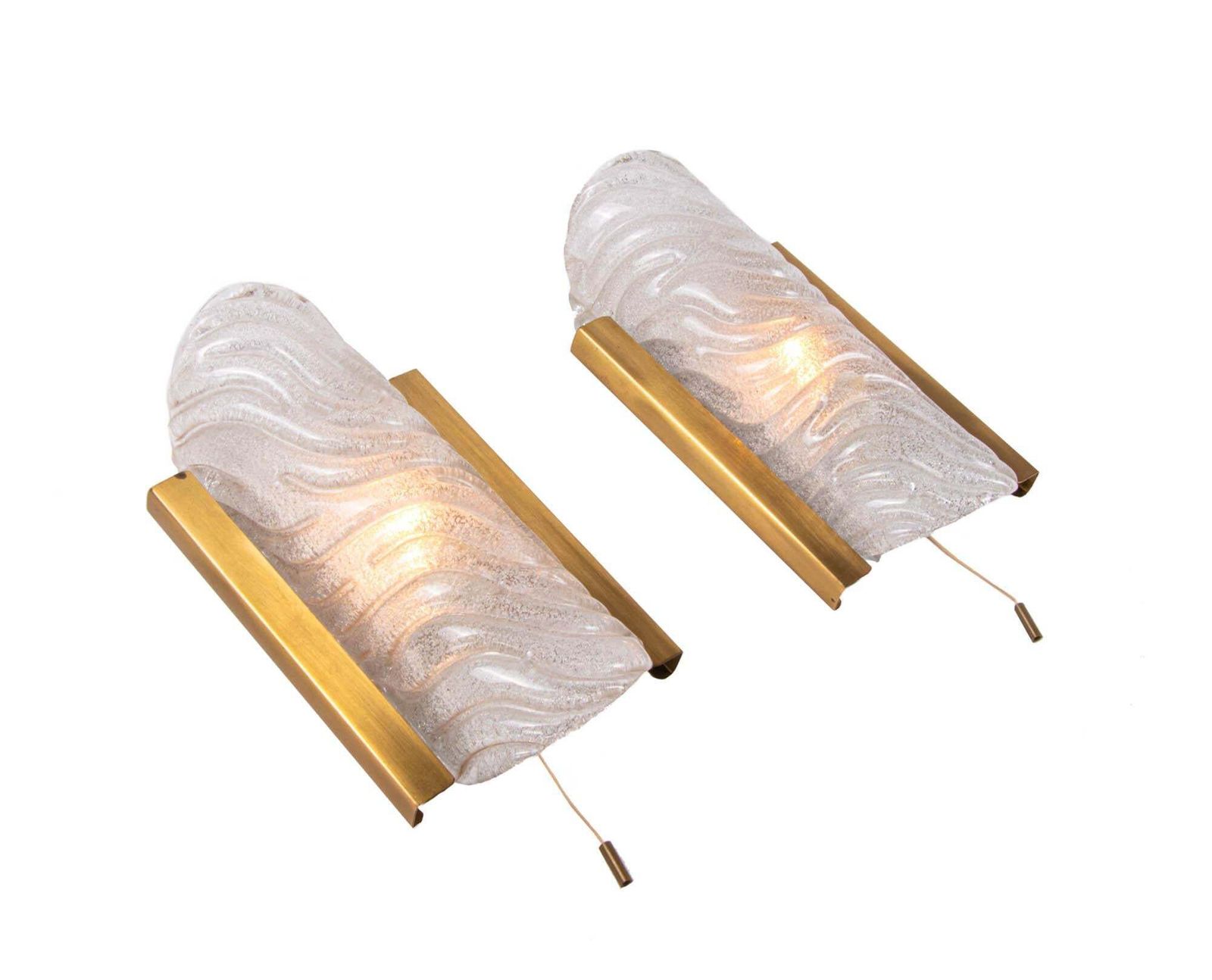 1 'Of 2' Pair Of Murano Wall Sconces Glass & Brass By Kalmar, Austria 1960s photo Lighting