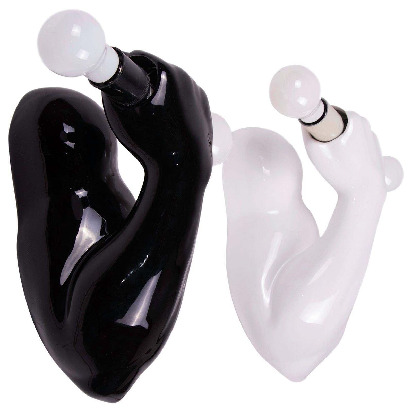 1980 French J.C. Peiré Pair Of Black & White Ceramic Biceps Wall Lights