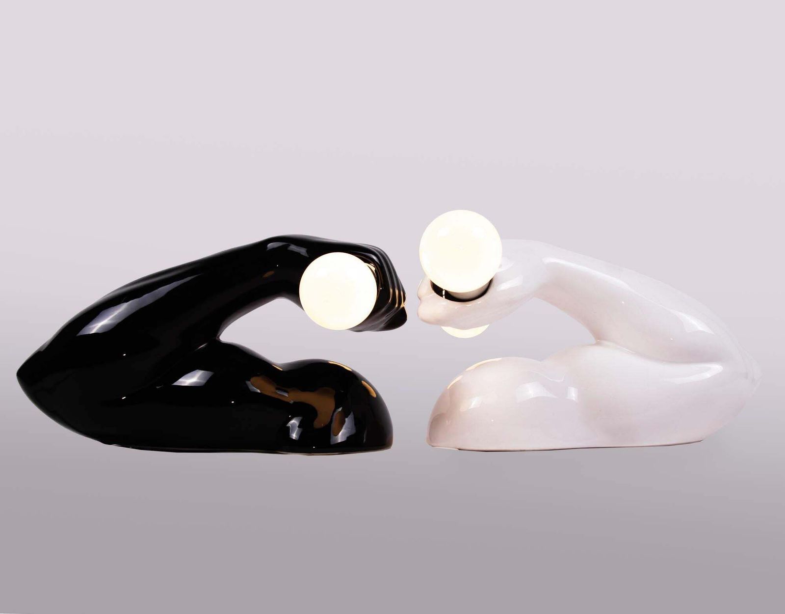 1980 French J.C. Peiré Pair Of Black & White Ceramic Biceps Wall Lights photo buy
