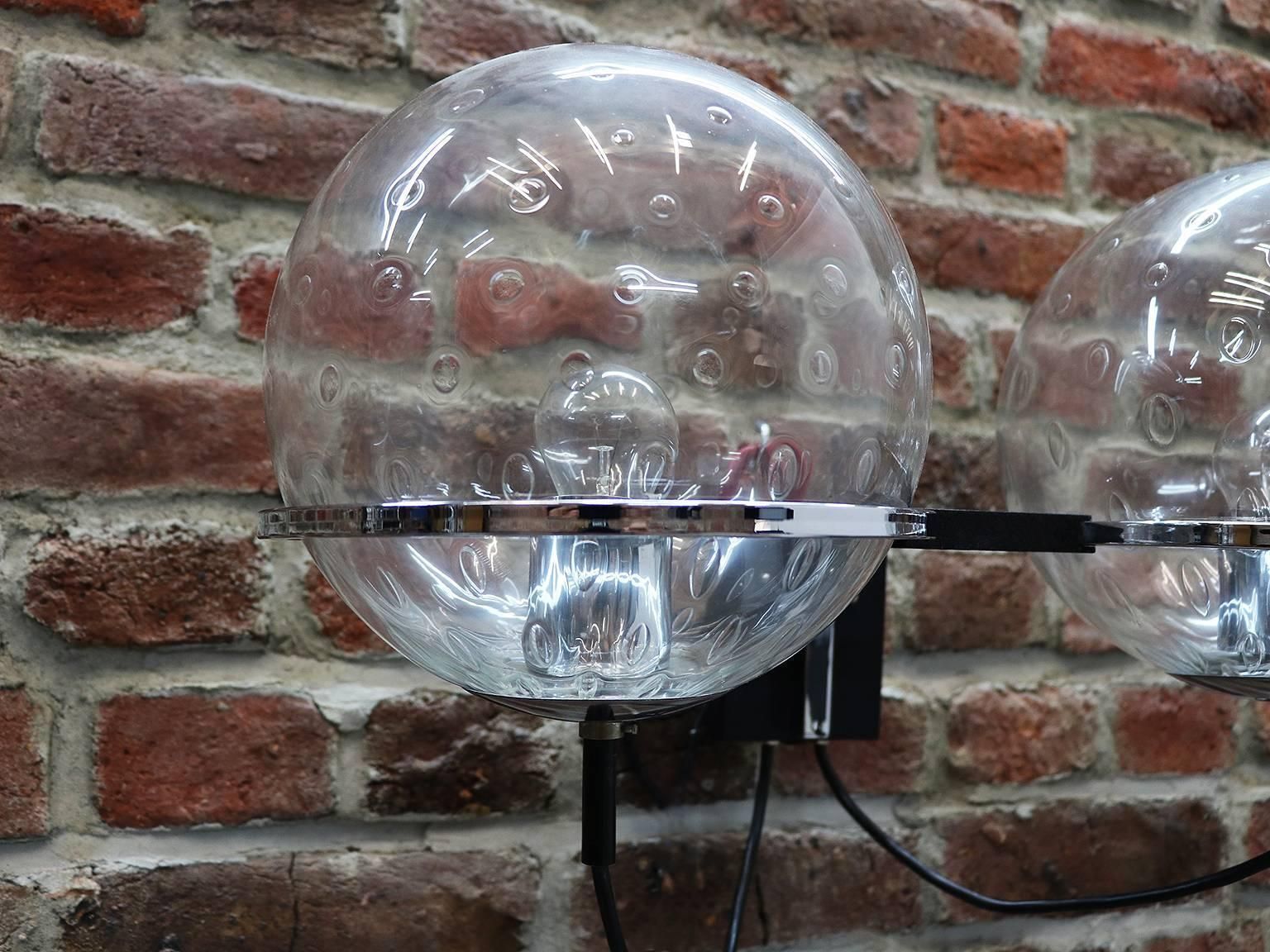 1960 Raak Double Ball Wall Sconce Glass & Chrome By Frank Ligtelijn, Set Of 2 photo Lighting