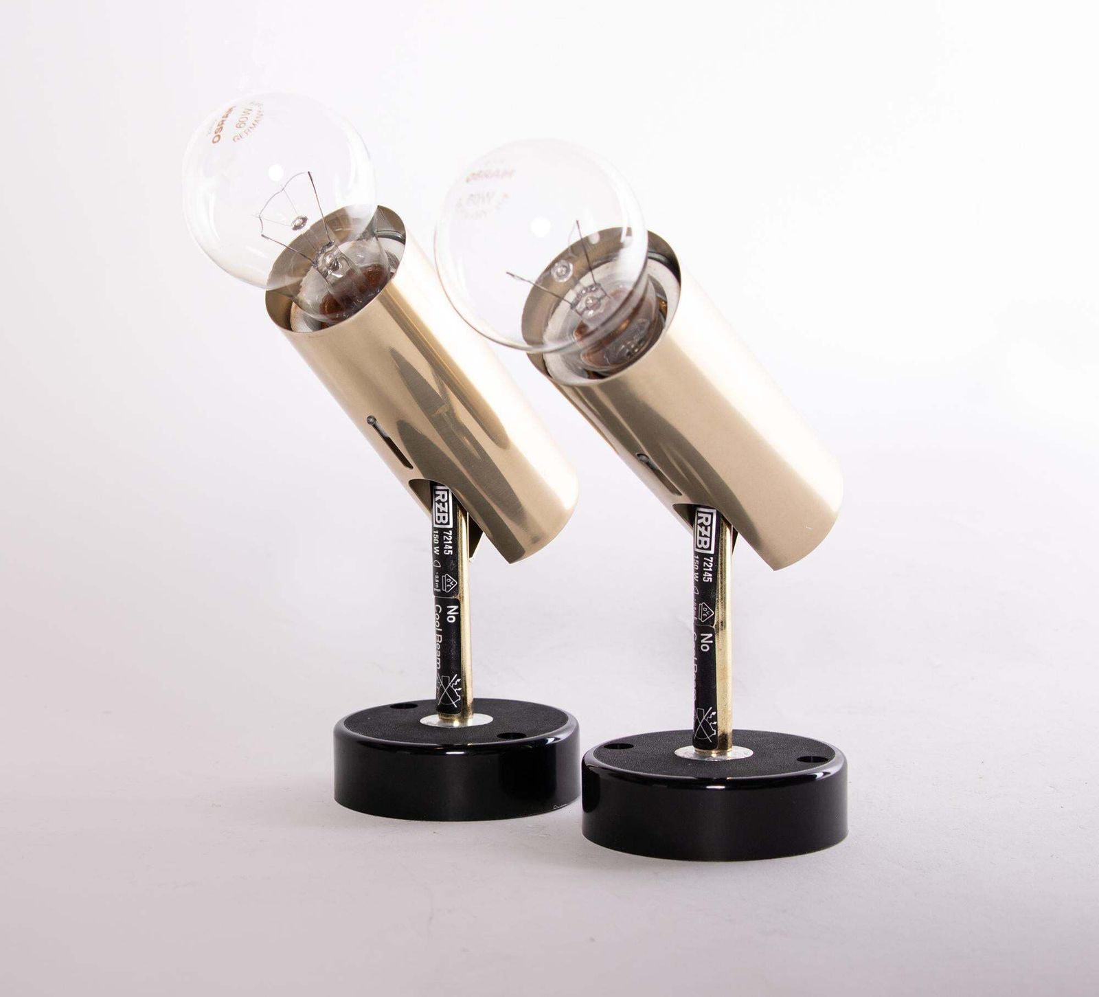 1960 Germany Rzb Adjustable Minimalist Wall Sconce Brass Spot Light, Set Of 2 photo for sale