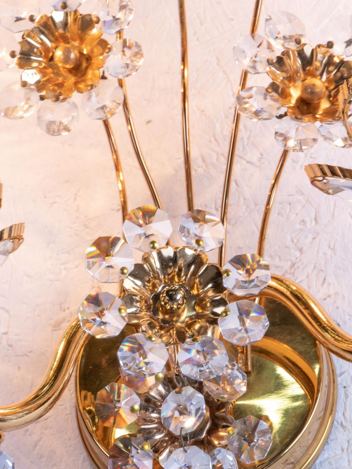 Pair Of Flourish Jewel Wall Sconces Crystal & Gilt Brass By Palwa, Germany 1960s photo 1925.0