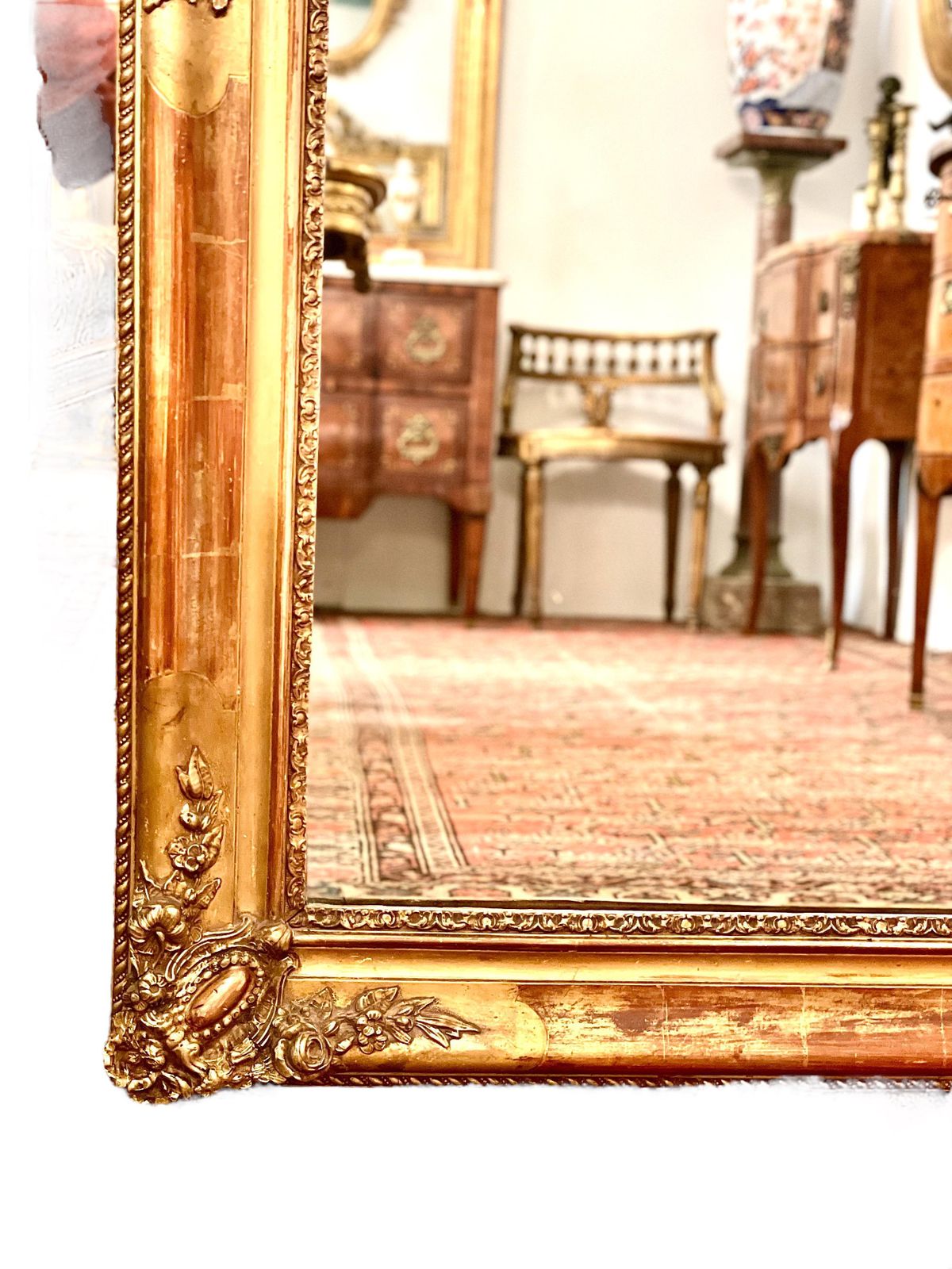 19th Century French Napoleon III Giltwood Wall Mirror With Mercury Glass photo Home Decor