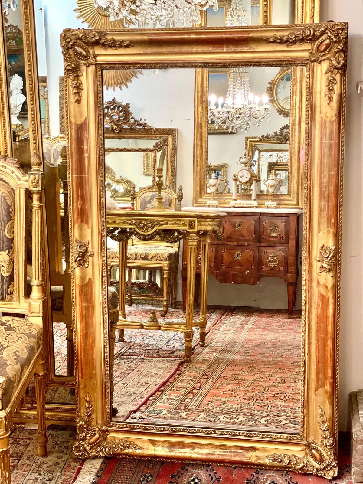 19th Century French Napoleon III Giltwood Wall Mirror With Mercury Glass photo vinterior