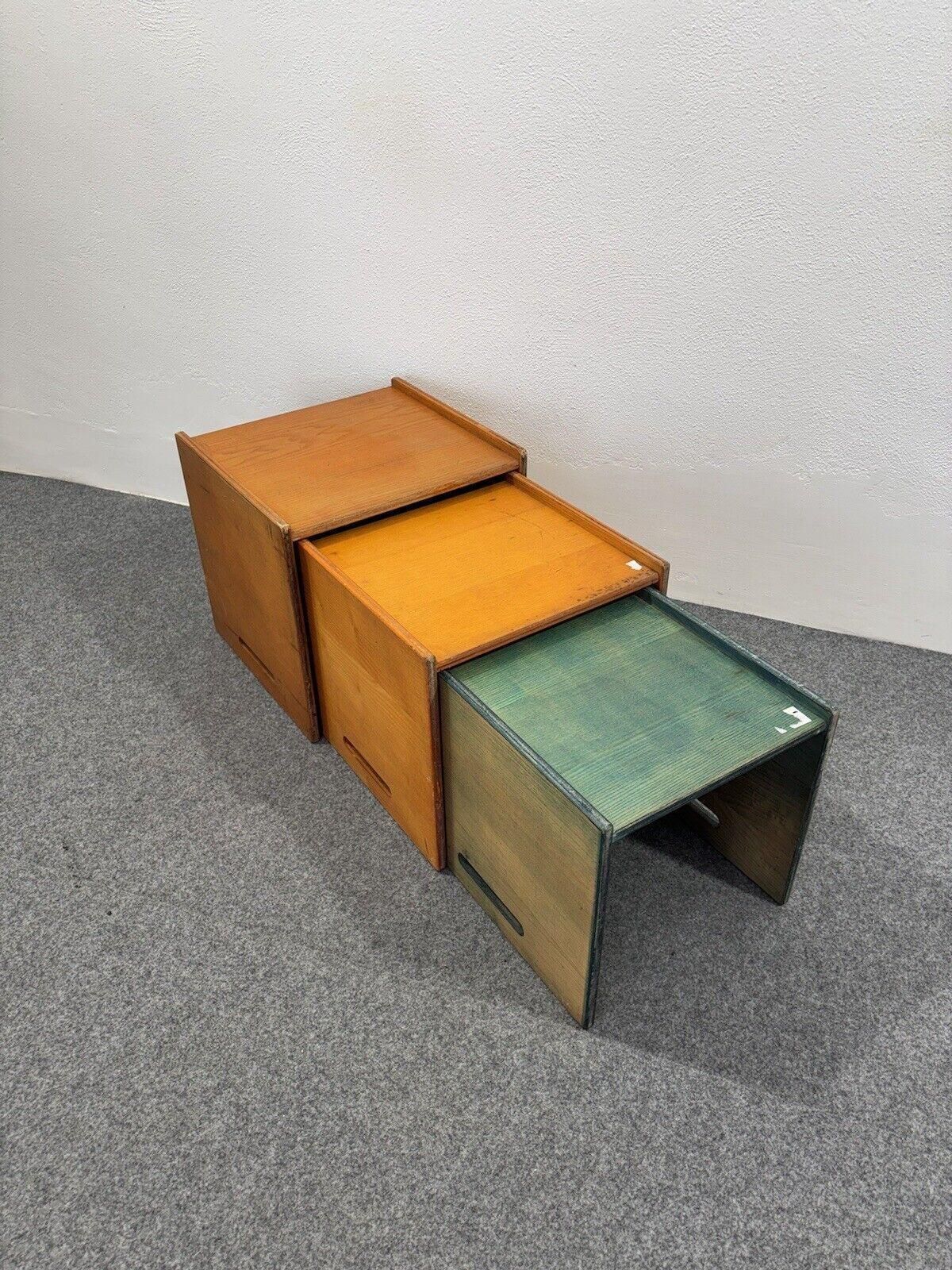 Saporiti Italia Tris Tables Stackable Wood 1970s Design Modernariato photo for sale