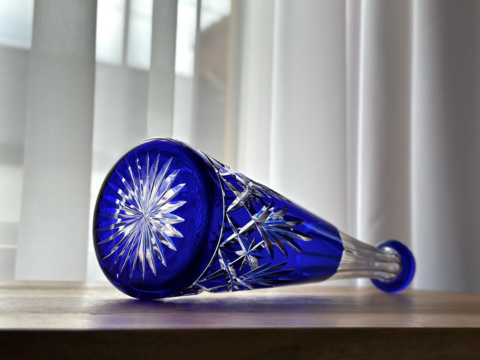 St Louis Massenet Crystal Decanter, Blue Overlay Cut Glass, 41 Cm Tall, Vintage French Barware, Elegant Liquor Bottle (Not Signed) photo for sale